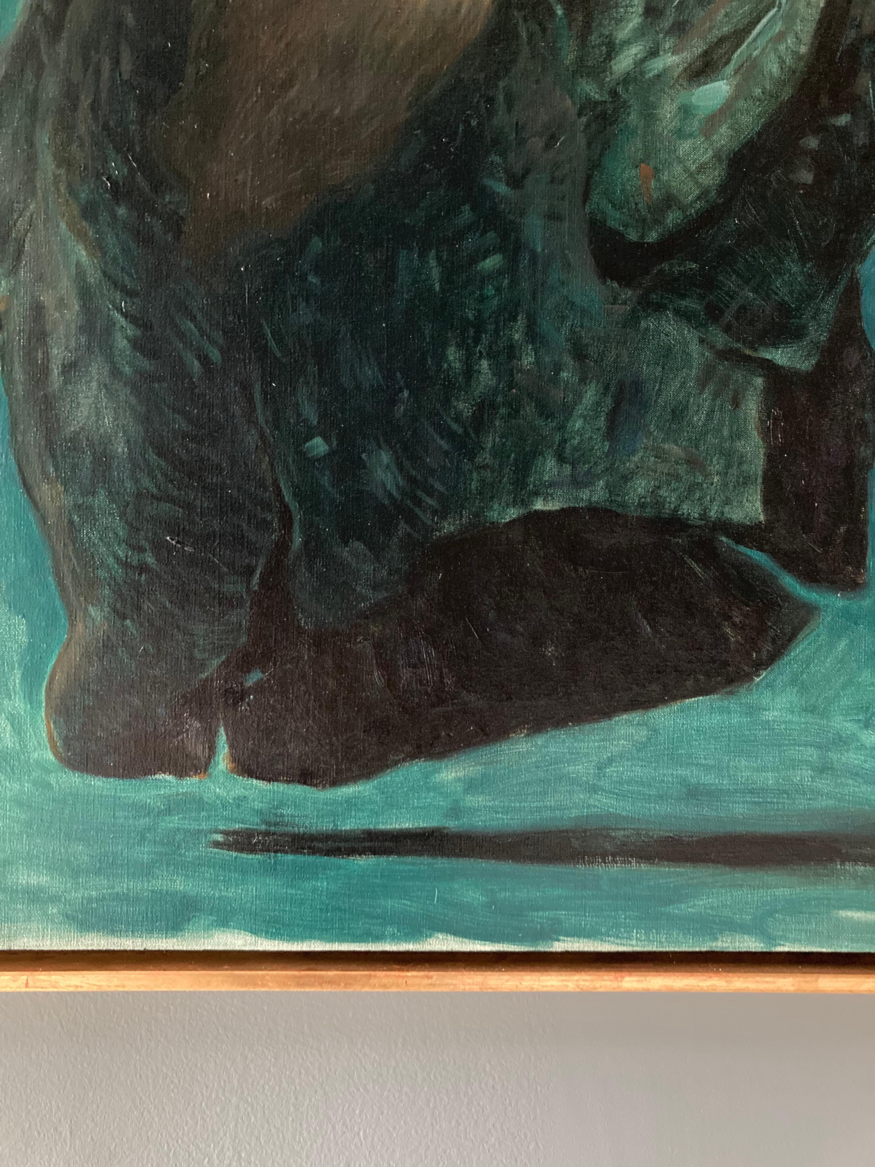 « Deep Down » 2023, peinture à l'huile surréaliste dans une eau bleue verte, artefact en bronze en vente 12