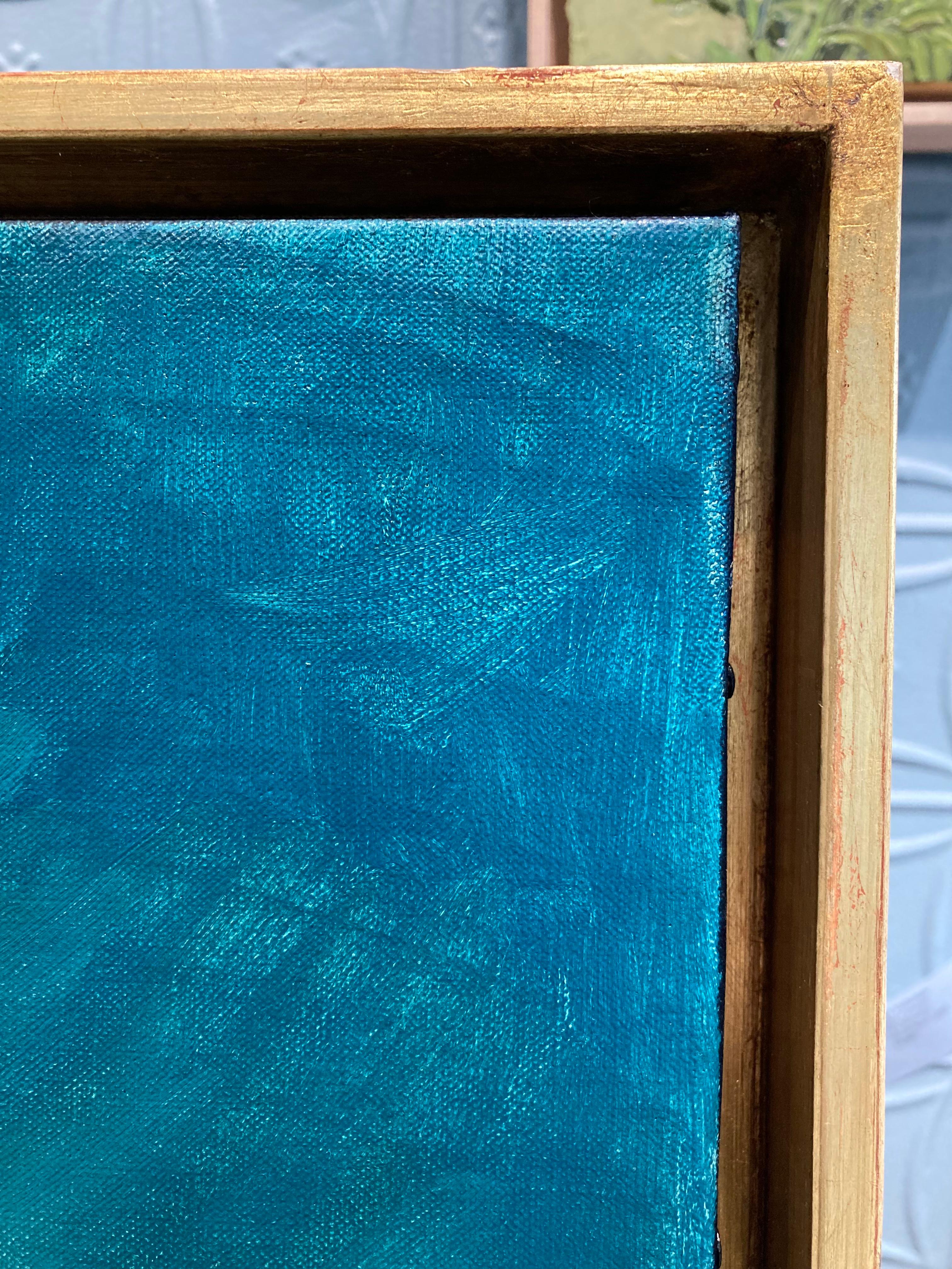 « Deep Down » 2023, peinture à l'huile surréaliste dans une eau bleue verte, artefact en bronze en vente 16