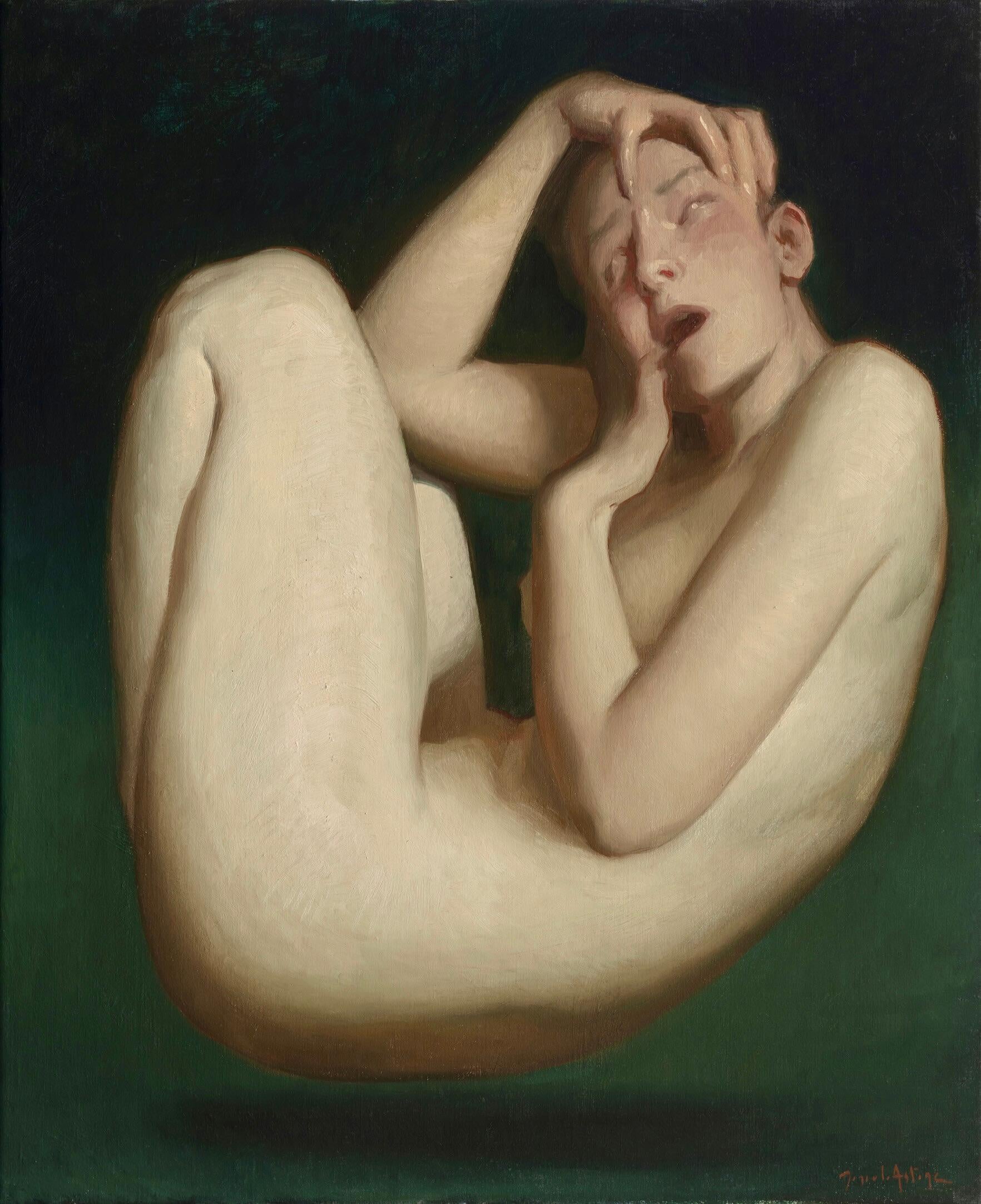 Portrait Painting Daniela Astone - Intérieur - Peinture contemporaine du 21e siècle représentant une jeune fille nue