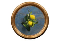 "Limones" pintura realista de bodegón, rama de limón con fruta y hojas