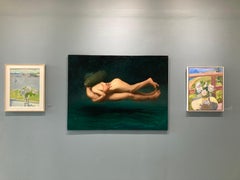 "Les deux moitiés" two figures floating through deep green and blue water
