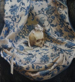 Majesty- 21st Century Contemporary Italian Painting of a Skull with flowers