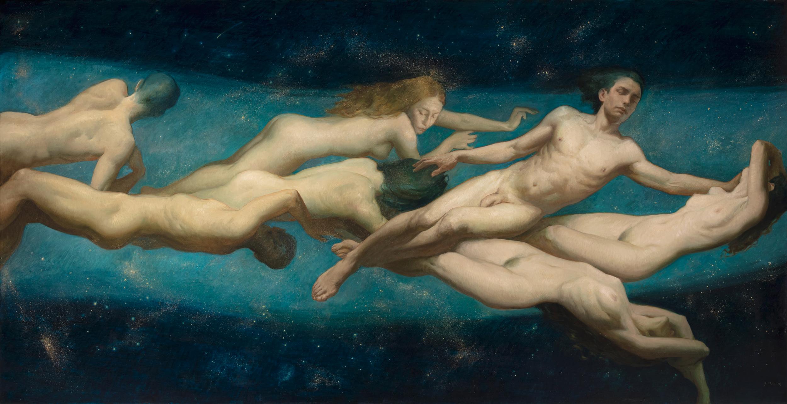 Nude Painting de Daniela Astone - "Vía Láctea" pintura al óleo contemporánea surrealista, etérea y multifigurativa