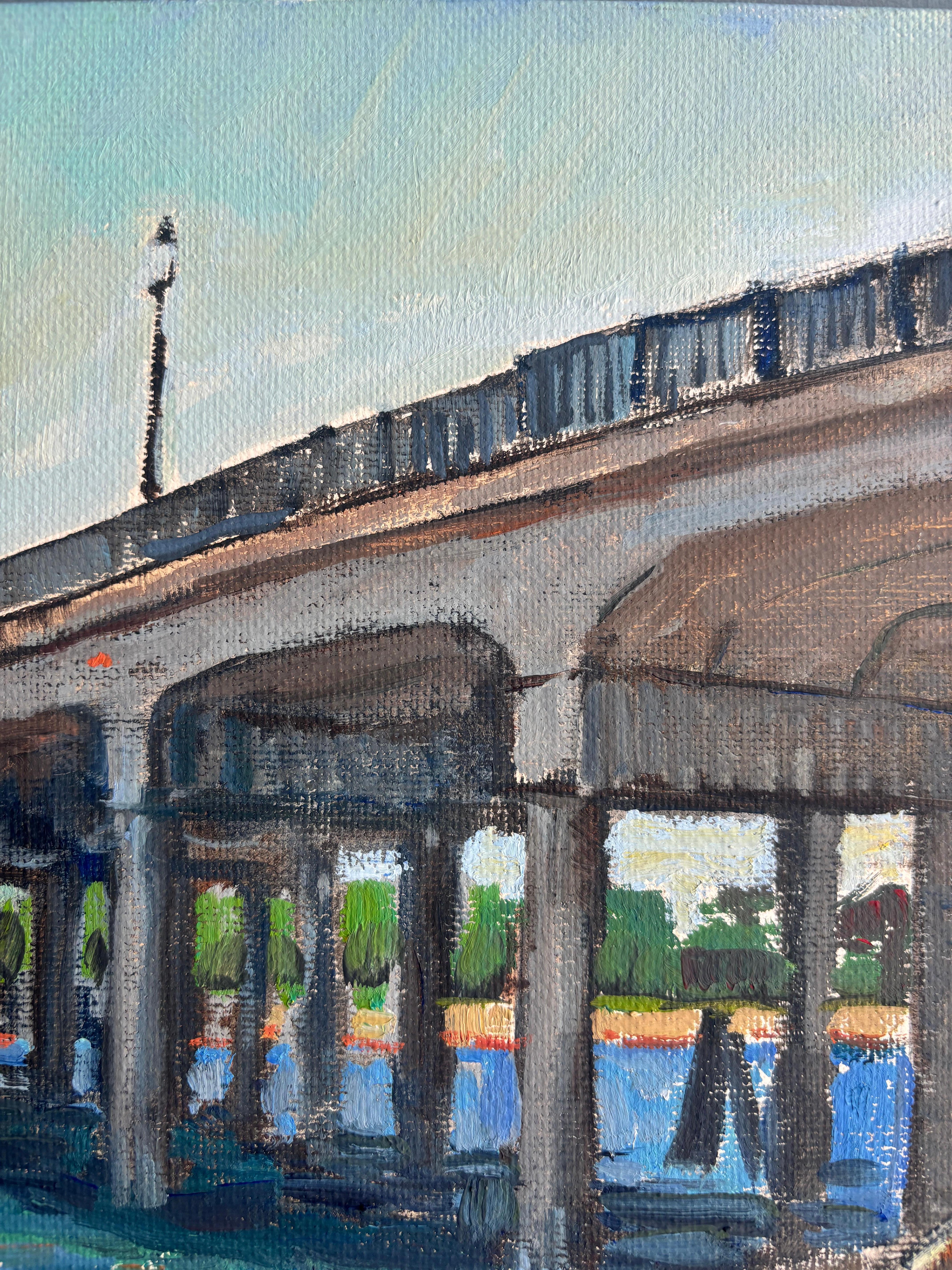 North Haven Bridge è un dipinto impressionista a olio su tavola. Raffigura una vista laterale del ponte e del fiume. 

Firmato 