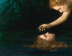 "Rinascita" Quadro a olio di Ofelia con angeli, Figurativo, Firmato, Contemporaneo