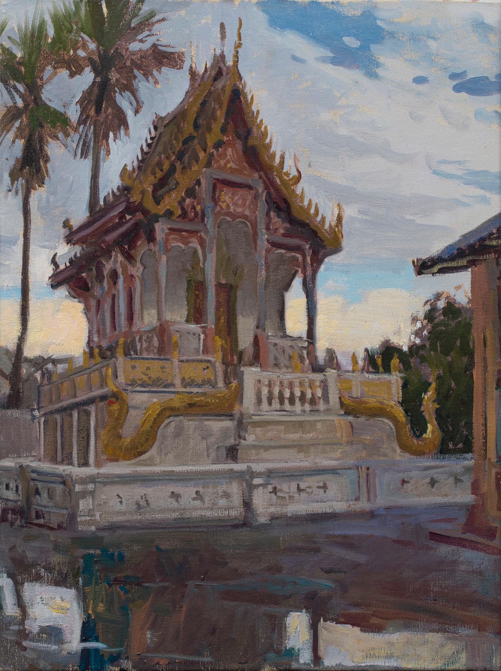 Figurative Painting Daniela Astone - Temple en Thaïlande
