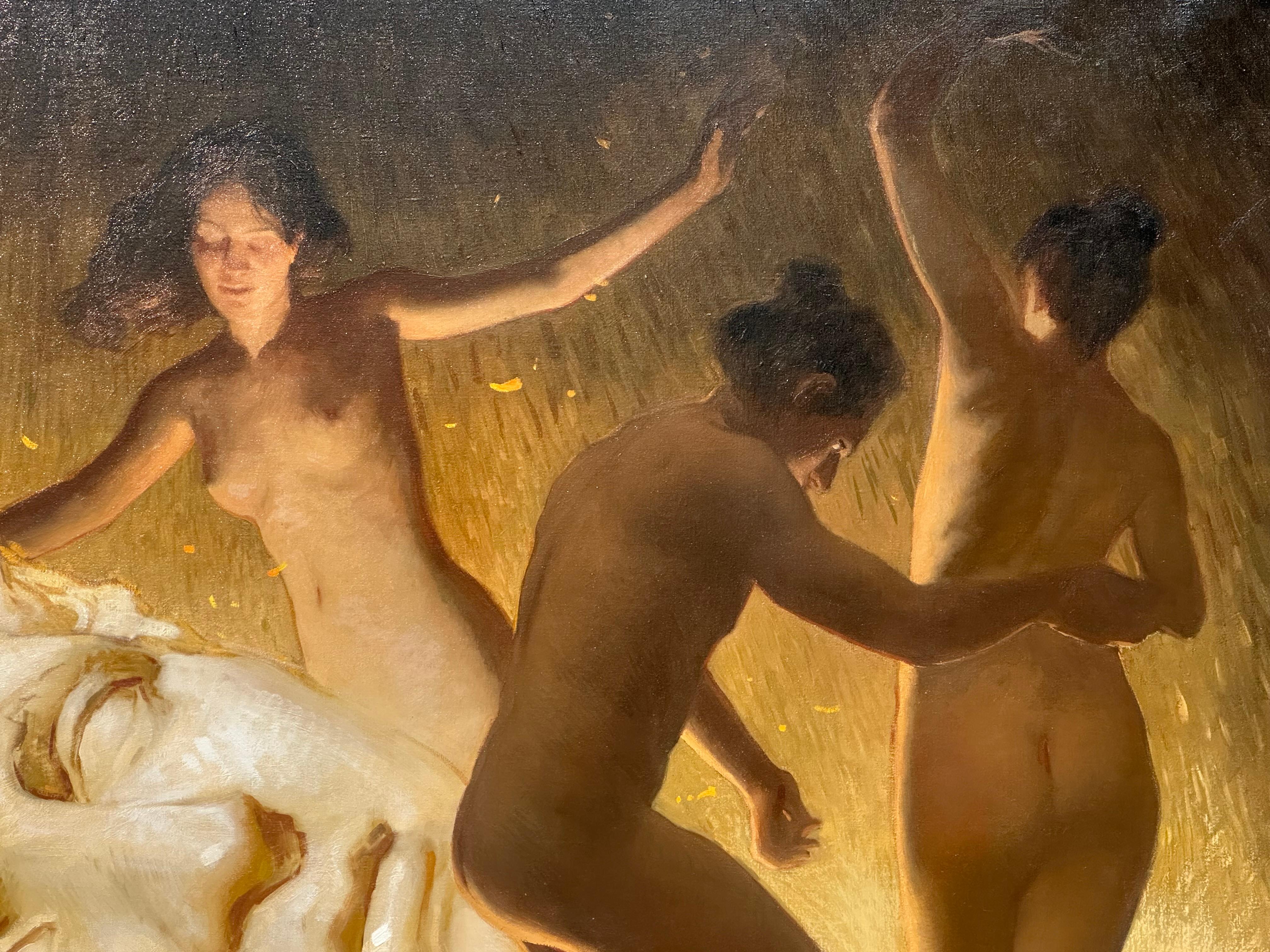 The Fall- 21st Century Contemporary Painting of dancing nude male & females (L'automne - peinture contemporaine du 21e siècle de nus masculins et féminins dansants) en vente 4
