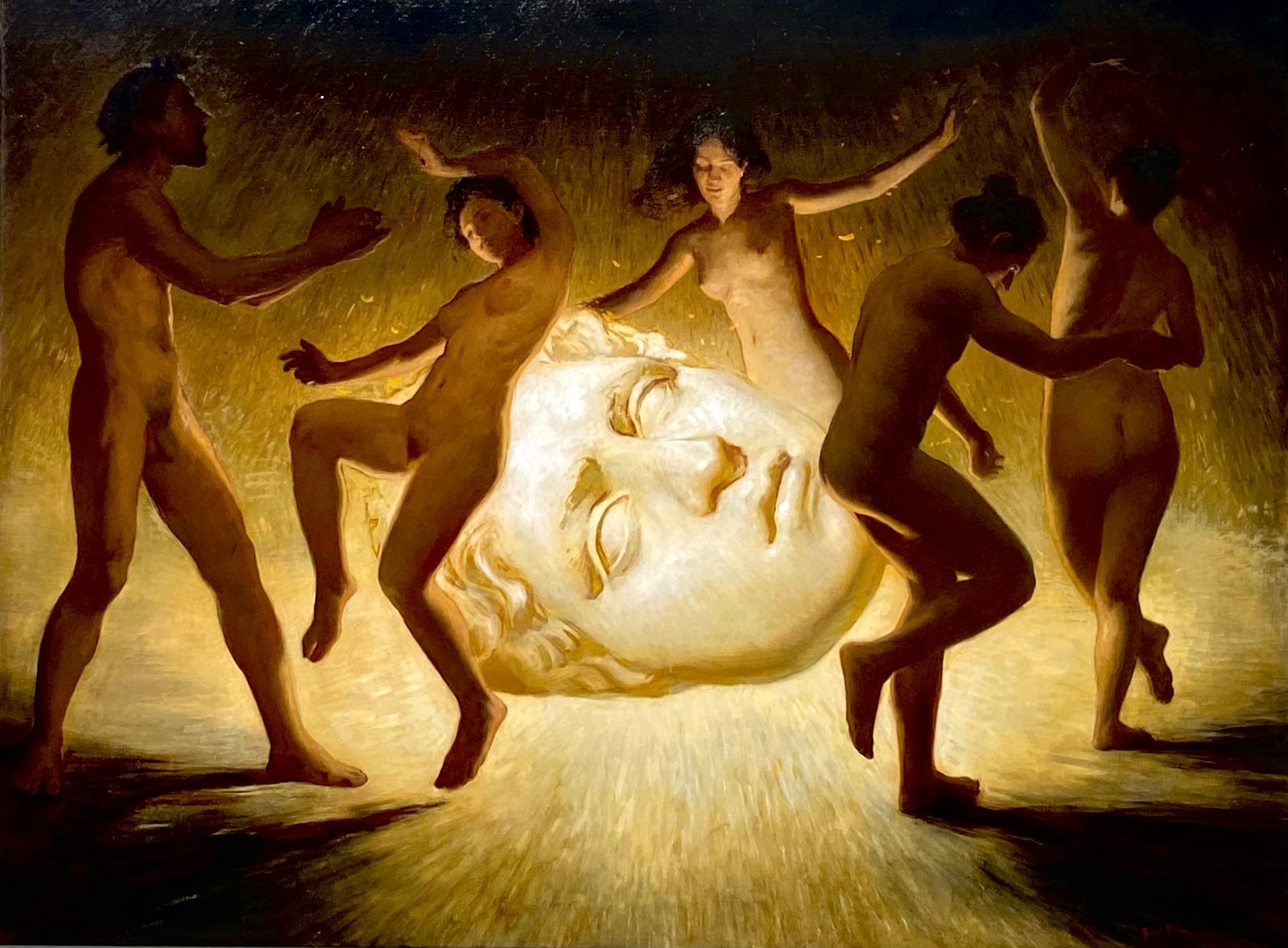 Nude Painting Daniela Astone - The Fall- 21st Century Contemporary Painting of dancing nude male & females (L'automne - peinture contemporaine du 21e siècle de nus masculins et féminins dansants)