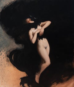 Retro The Shadow Kiss - 2023, dark figurative oil painting by Daniela Astone