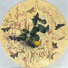 “The Lemons, Yellow” realist, still life, flowers, butterflies, framed & signed