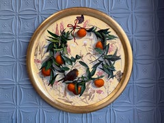“The Mandarins Garland” realist, still life, orange citrus, tondo framed signed