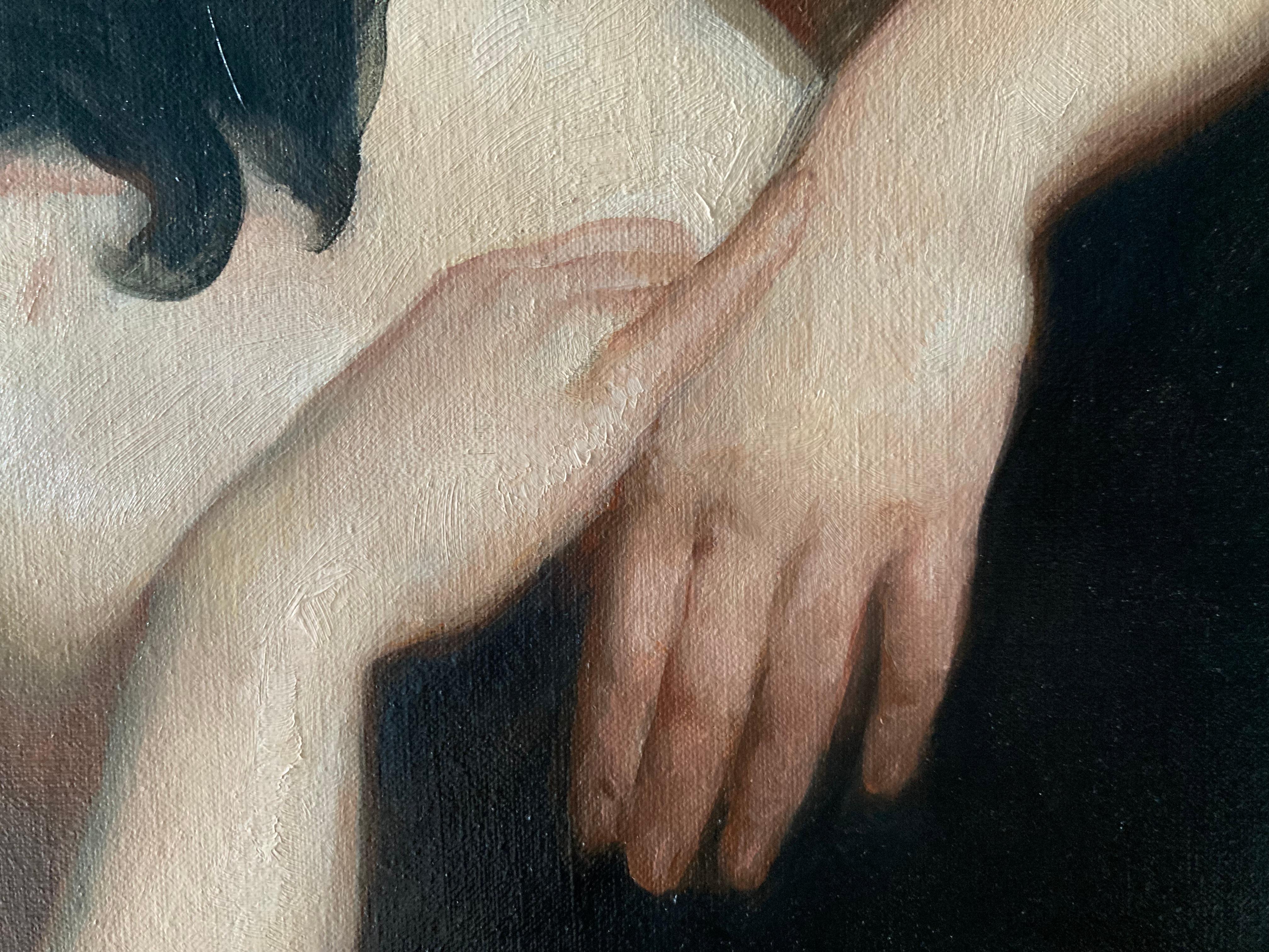 The Kiss - 2023, peinture à l'huile figurative sombre de Daniela Astone en vente 8