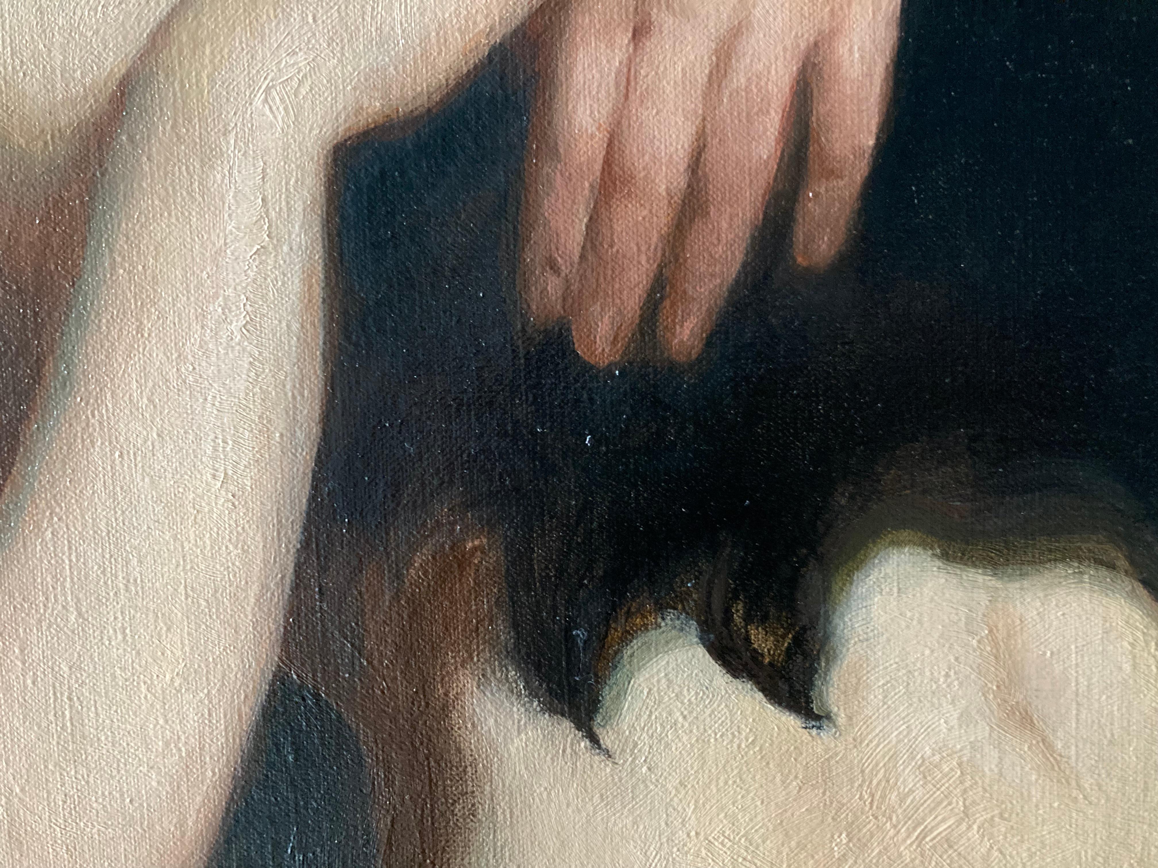 The Kiss - 2023, peinture à l'huile figurative sombre de Daniela Astone en vente 9