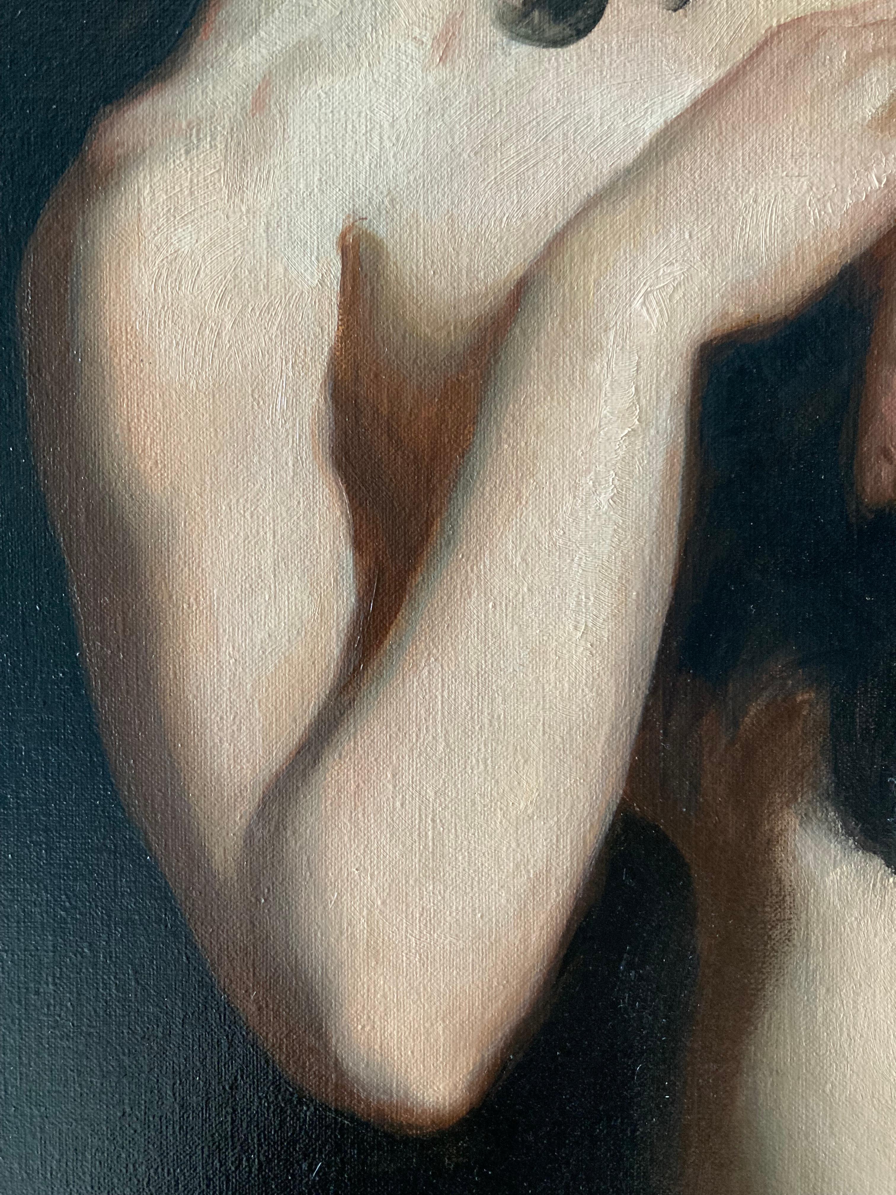 The Kiss - 2023, peinture à l'huile figurative sombre de Daniela Astone en vente 10