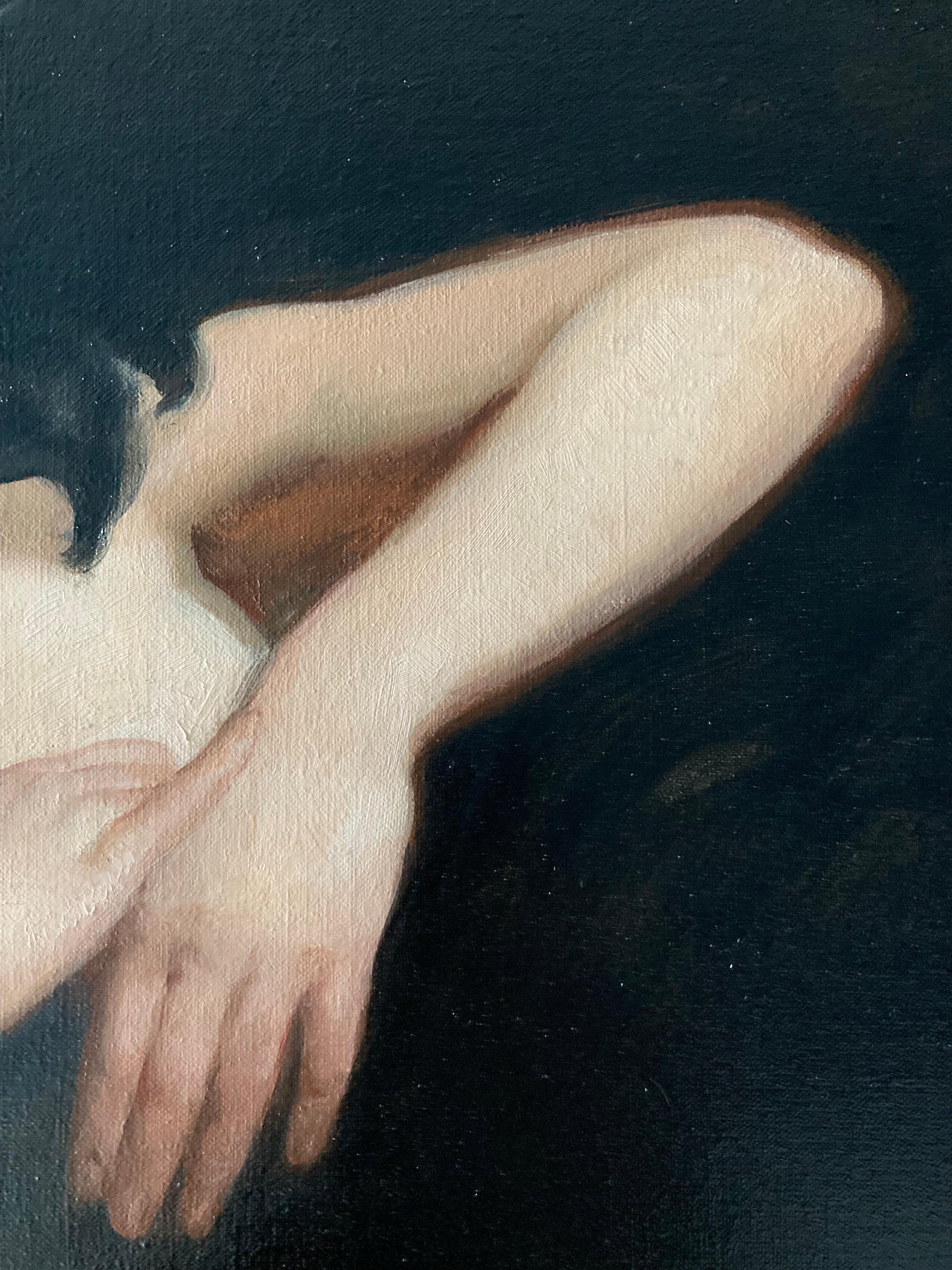 The Kiss - 2023, peinture à l'huile figurative sombre de Daniela Astone en vente 11