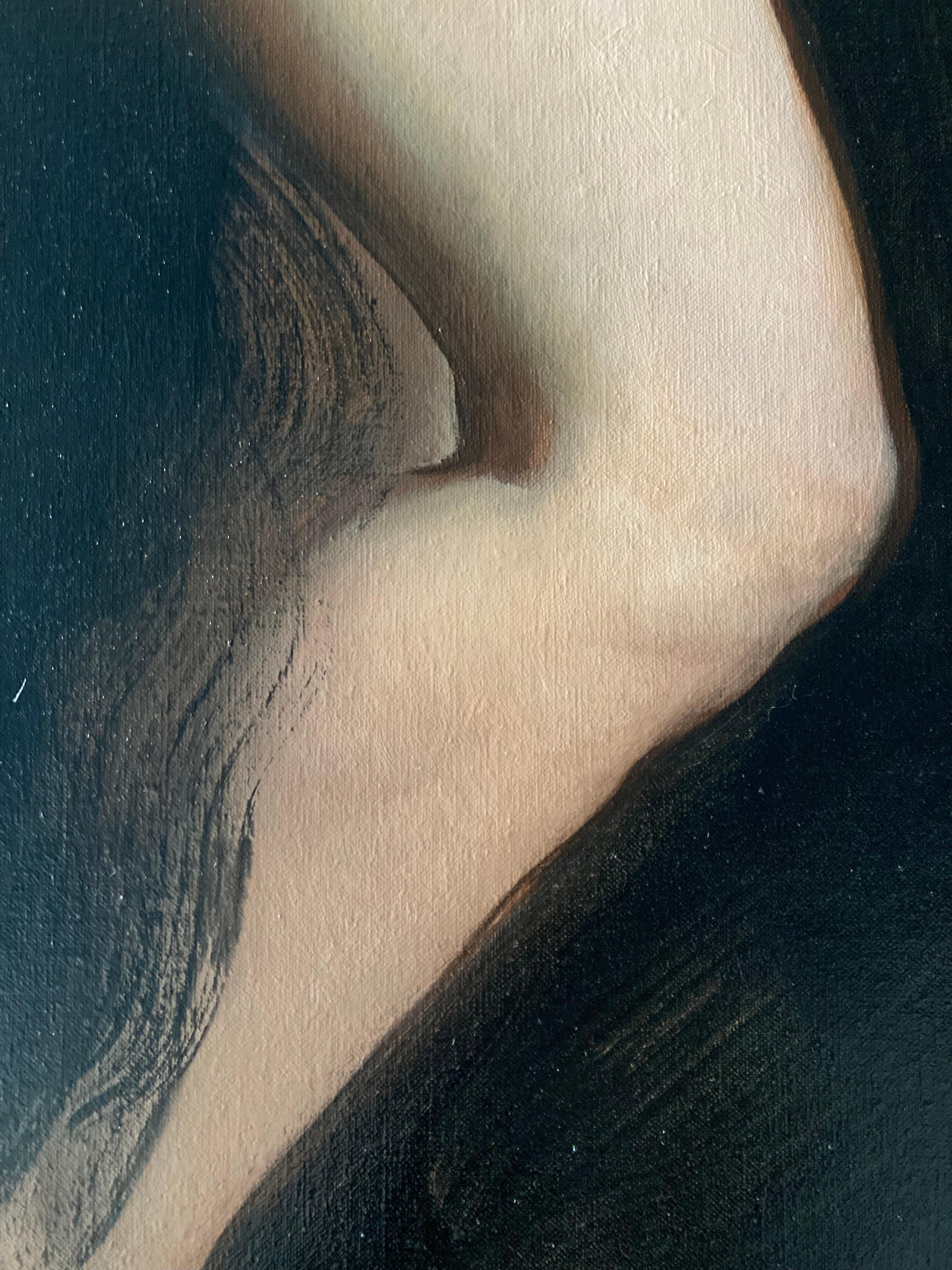 The Kiss - 2023, peinture à l'huile figurative sombre de Daniela Astone en vente 14