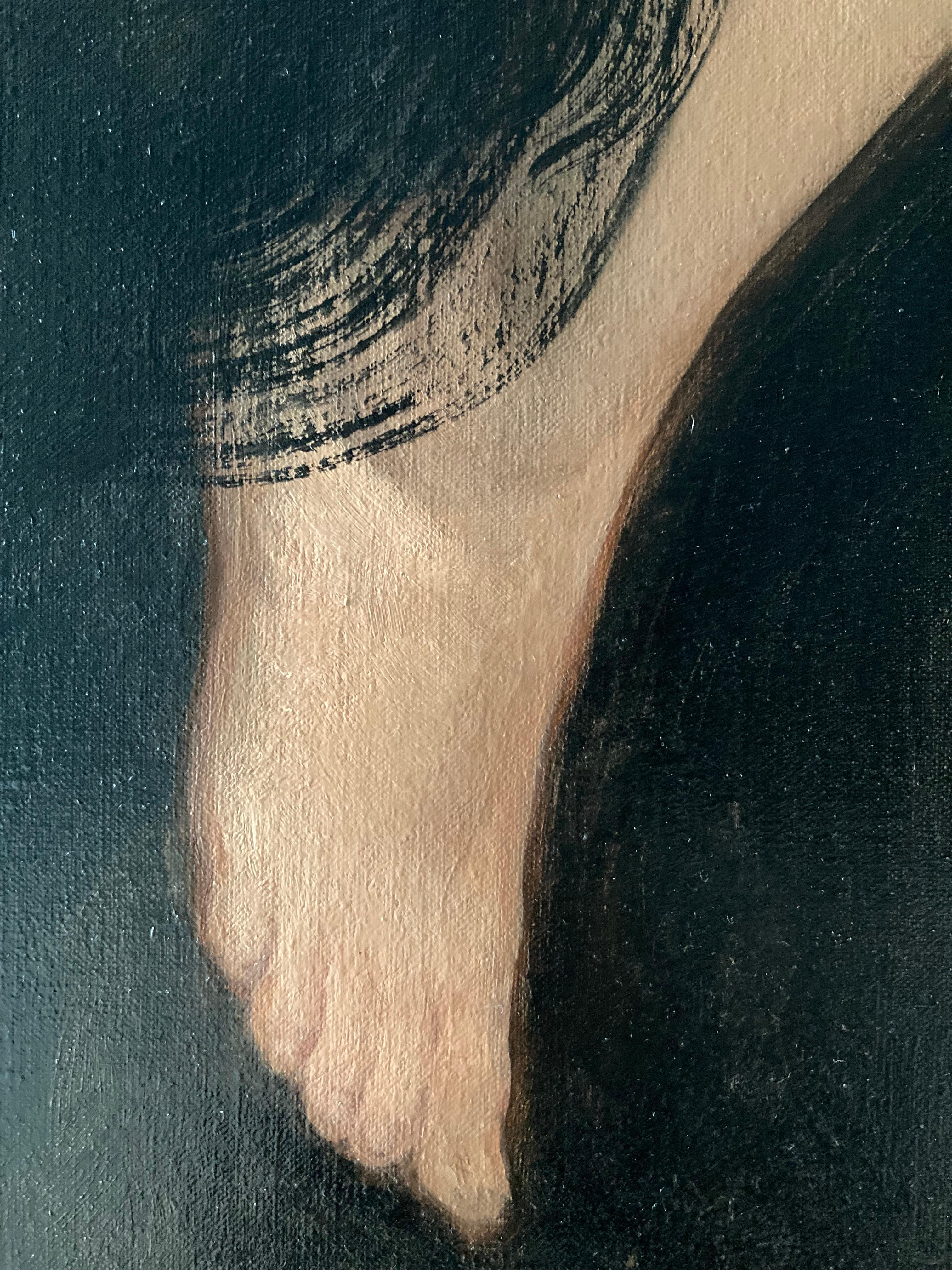 The Kiss - 2023, peinture à l'huile figurative sombre de Daniela Astone en vente 15