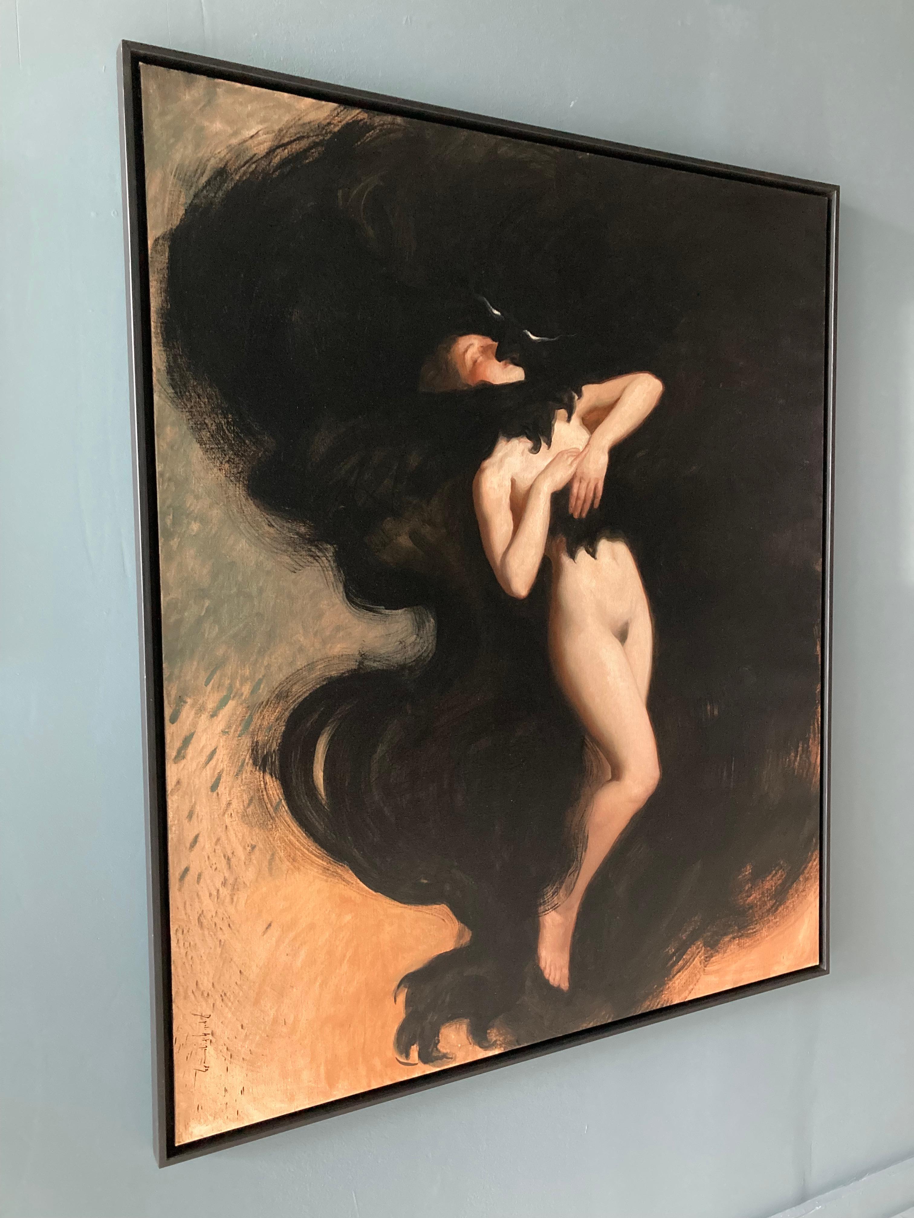 The Kiss - 2023, peinture à l'huile figurative sombre de Daniela Astone en vente 1