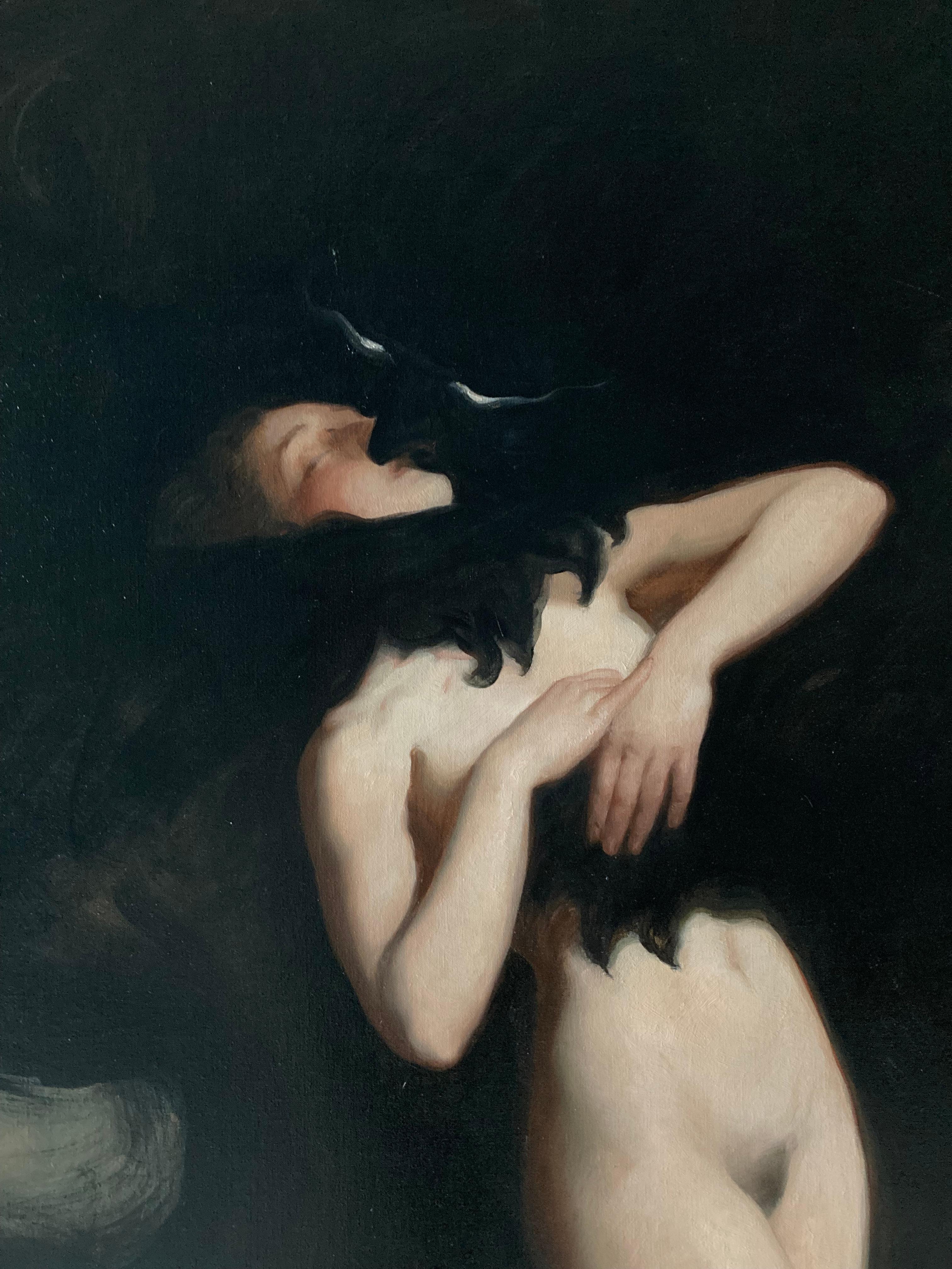 The Kiss - 2023, peinture à l'huile figurative sombre de Daniela Astone en vente 4