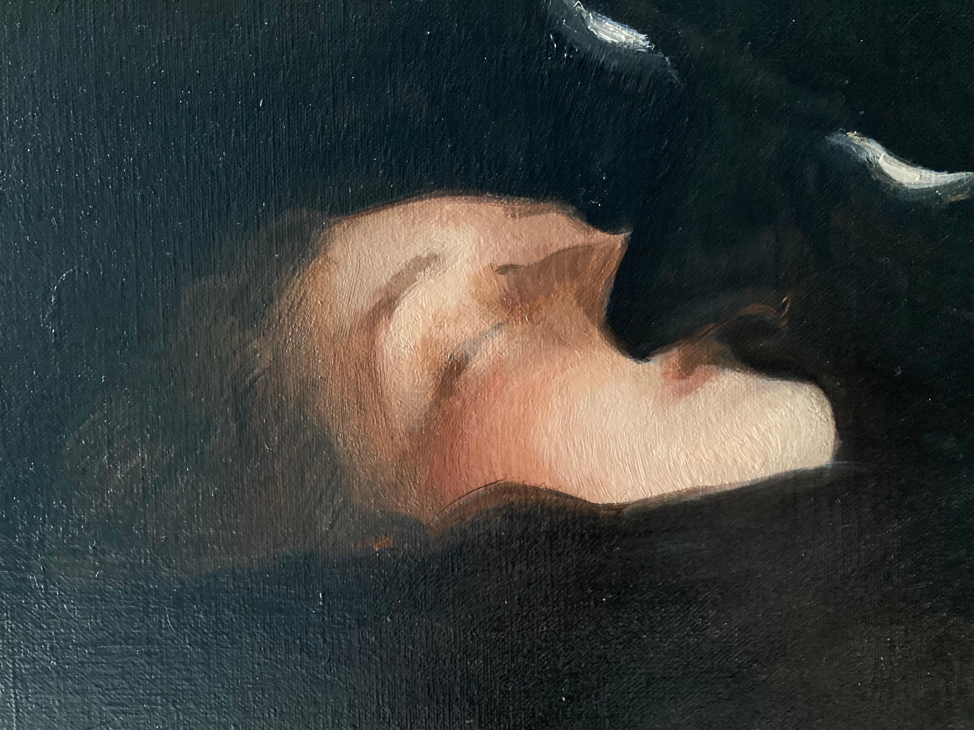 The Kiss - 2023, peinture à l'huile figurative sombre de Daniela Astone en vente 6