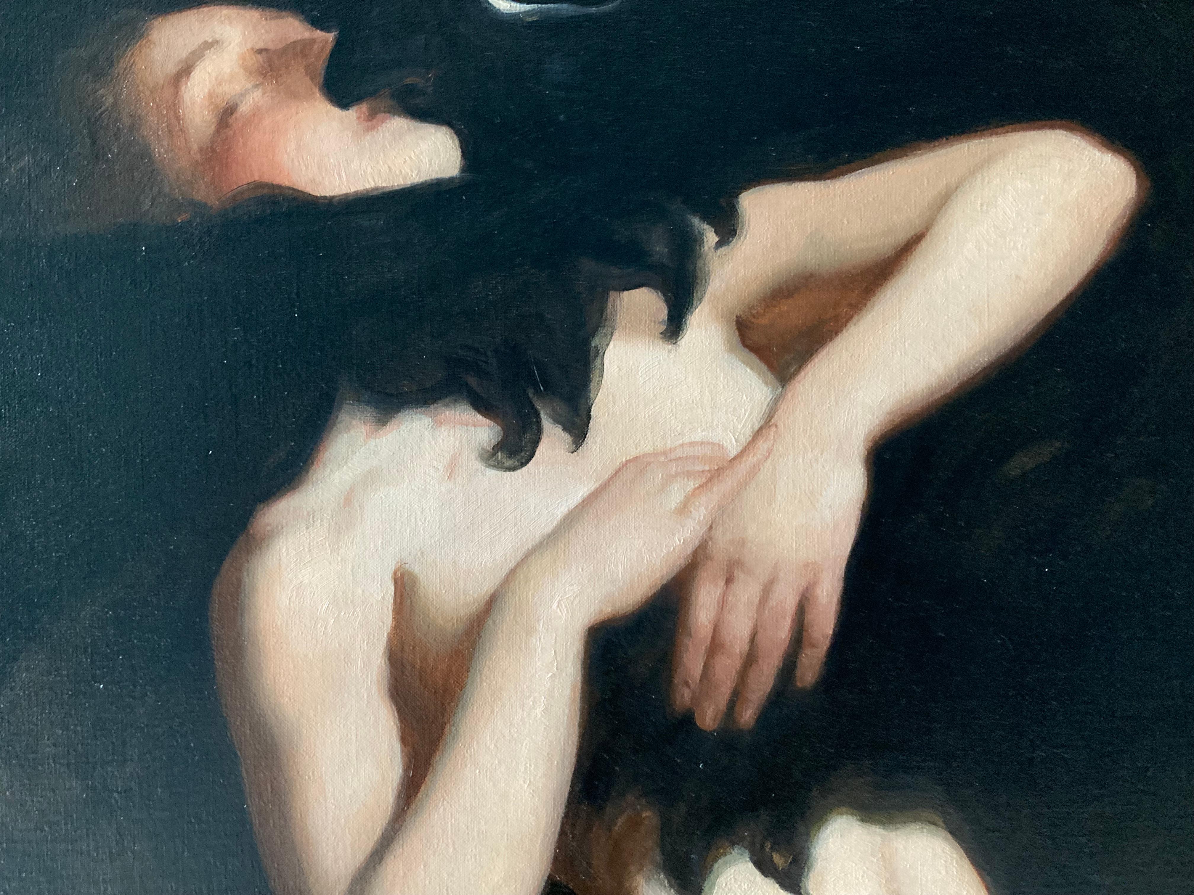 The Kiss - 2023, peinture à l'huile figurative sombre de Daniela Astone en vente 7