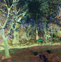 Oana's garden - 21st Century, Landscape, Green, Blue, Trees, Forest, Figurative