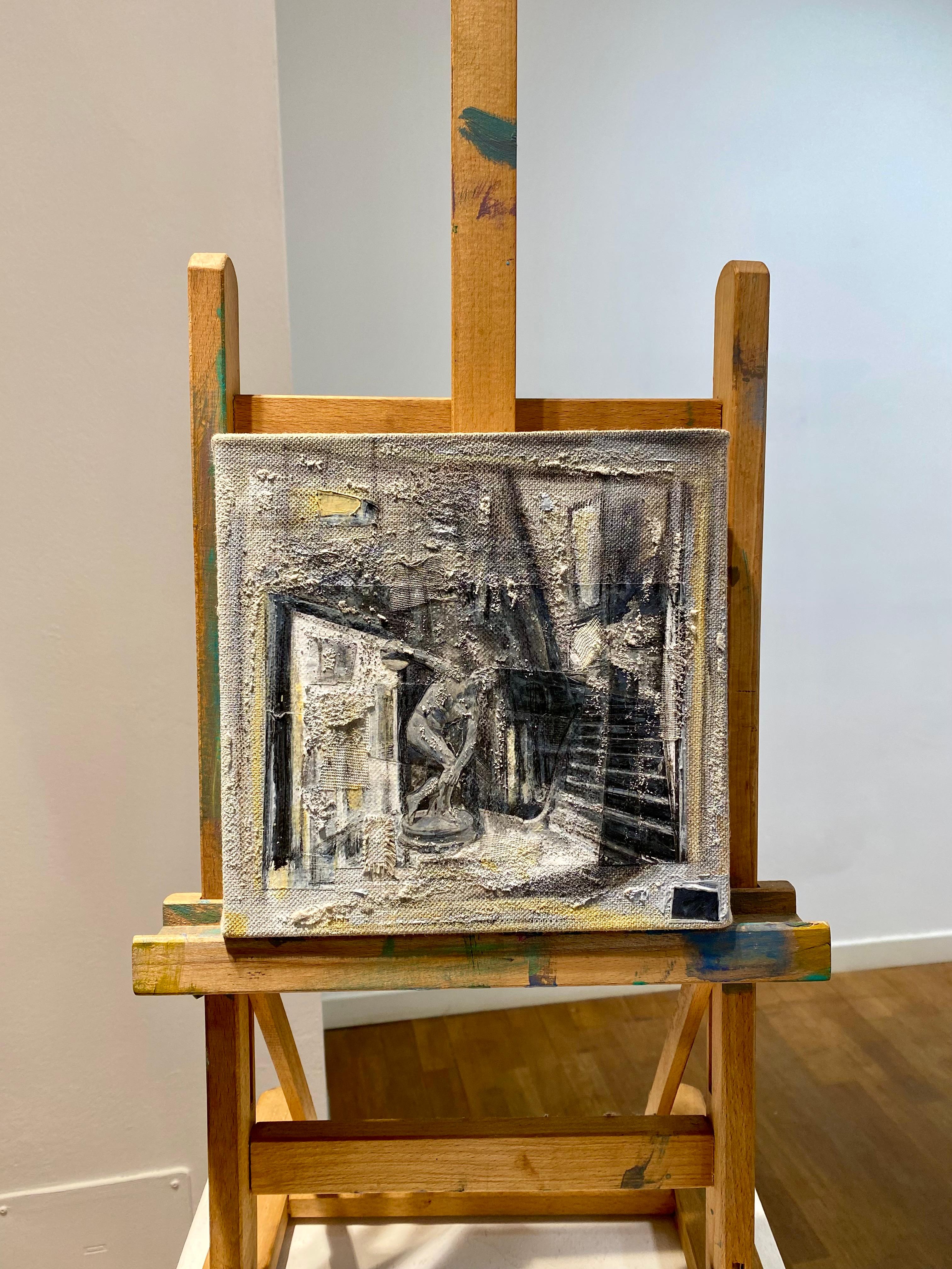 ''Interno con Discobolo'', contemporain, peinture à l'huile originale. - Painting de Daniela Gullotta