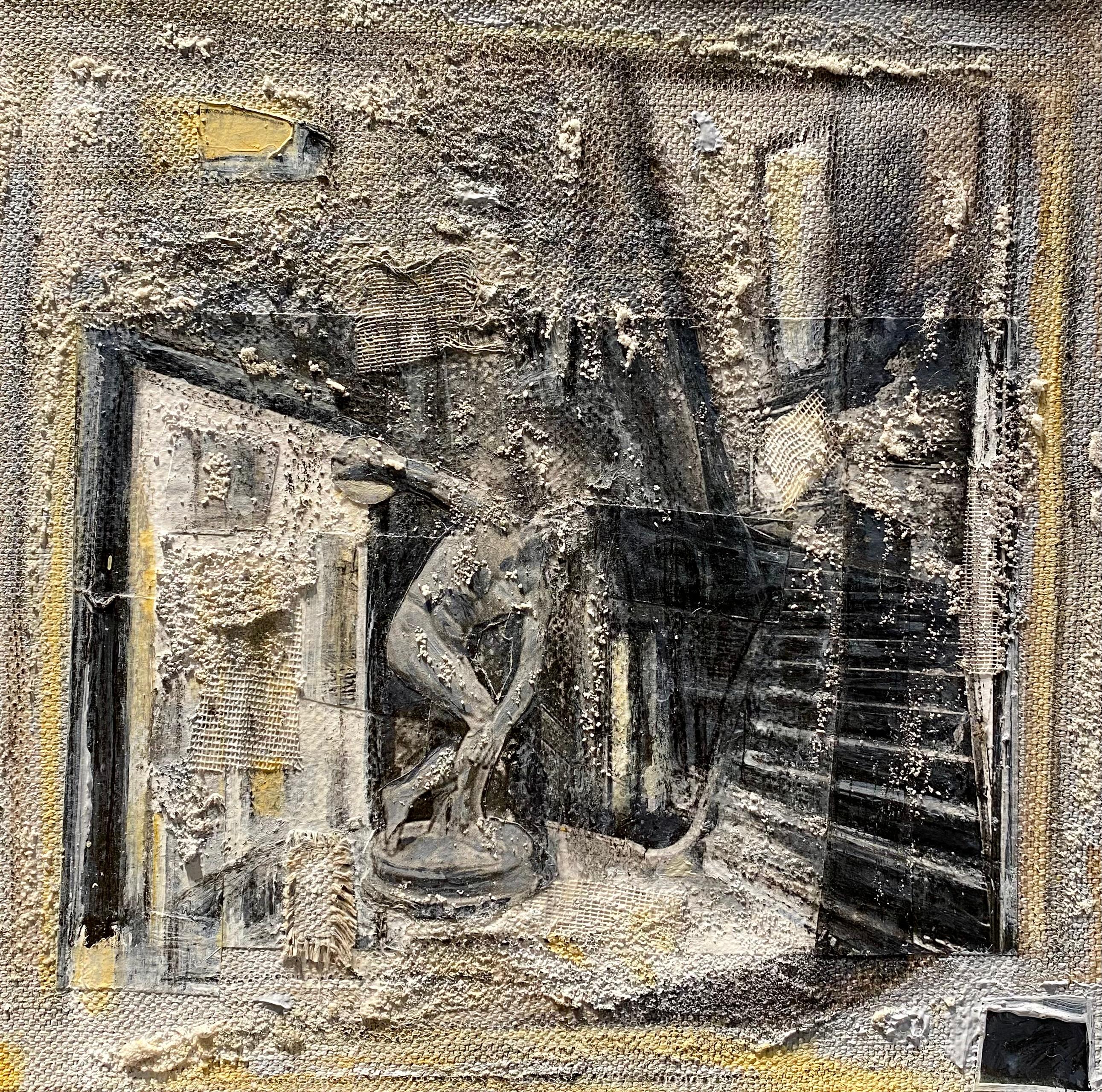 ''Interno con Discobolo'', contemporain, peinture à l'huile originale.