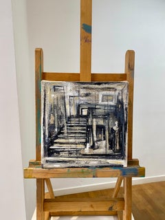 ''Interno con mezzo busto'', contemporain, peinture à l'huile originale.