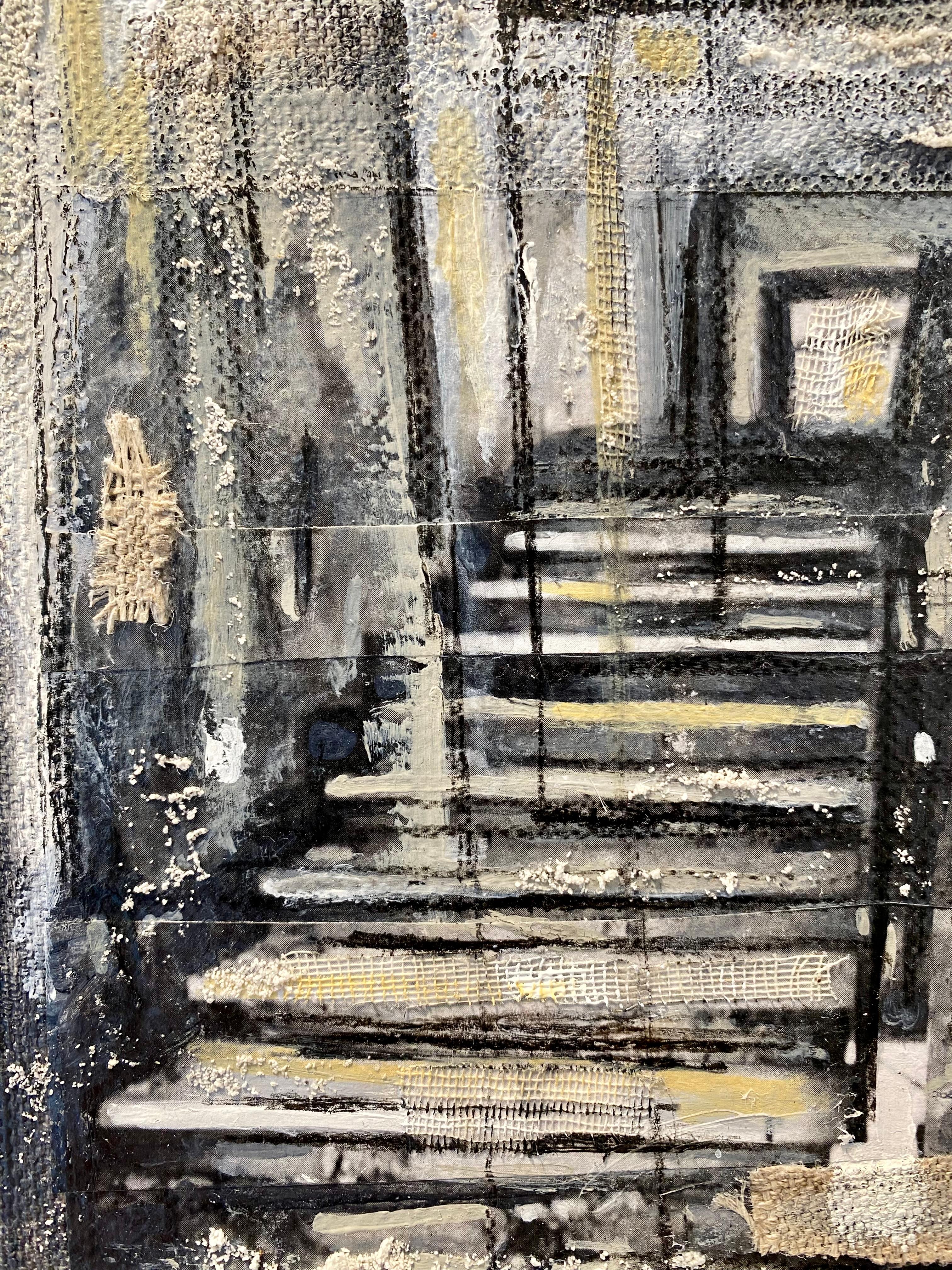 ''Interno con mezzo busto'', contemporain, peinture à l'huile originale. - Gris Interior Painting par Daniela Gullotta