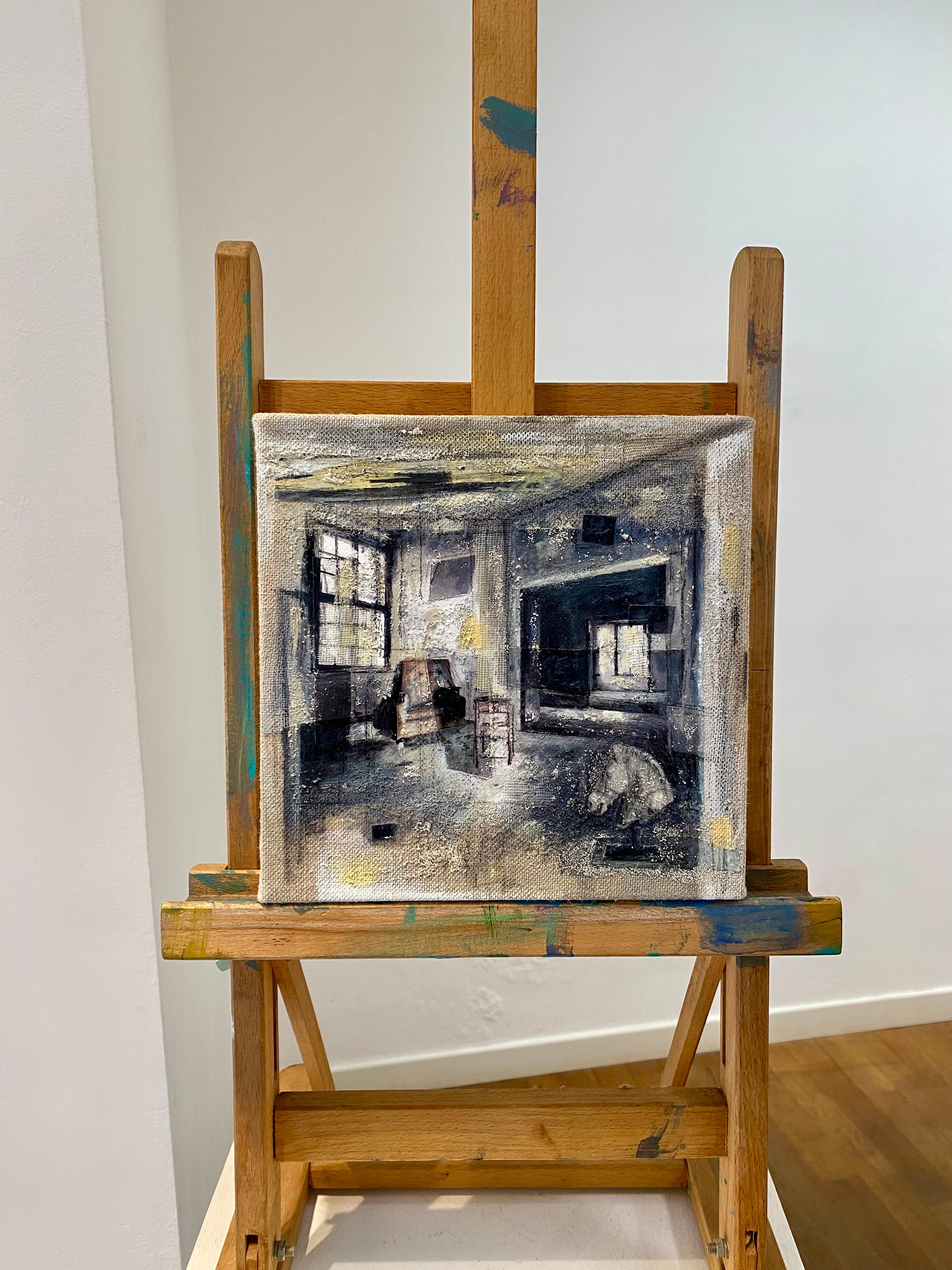 ''Interno con testa di cavallo'', contemporain, peinture à l'huile originale. - Painting de Daniela Gullotta