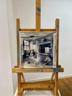 ''Interno con testa di cavallo'', contemporain, peinture à l'huile originale.