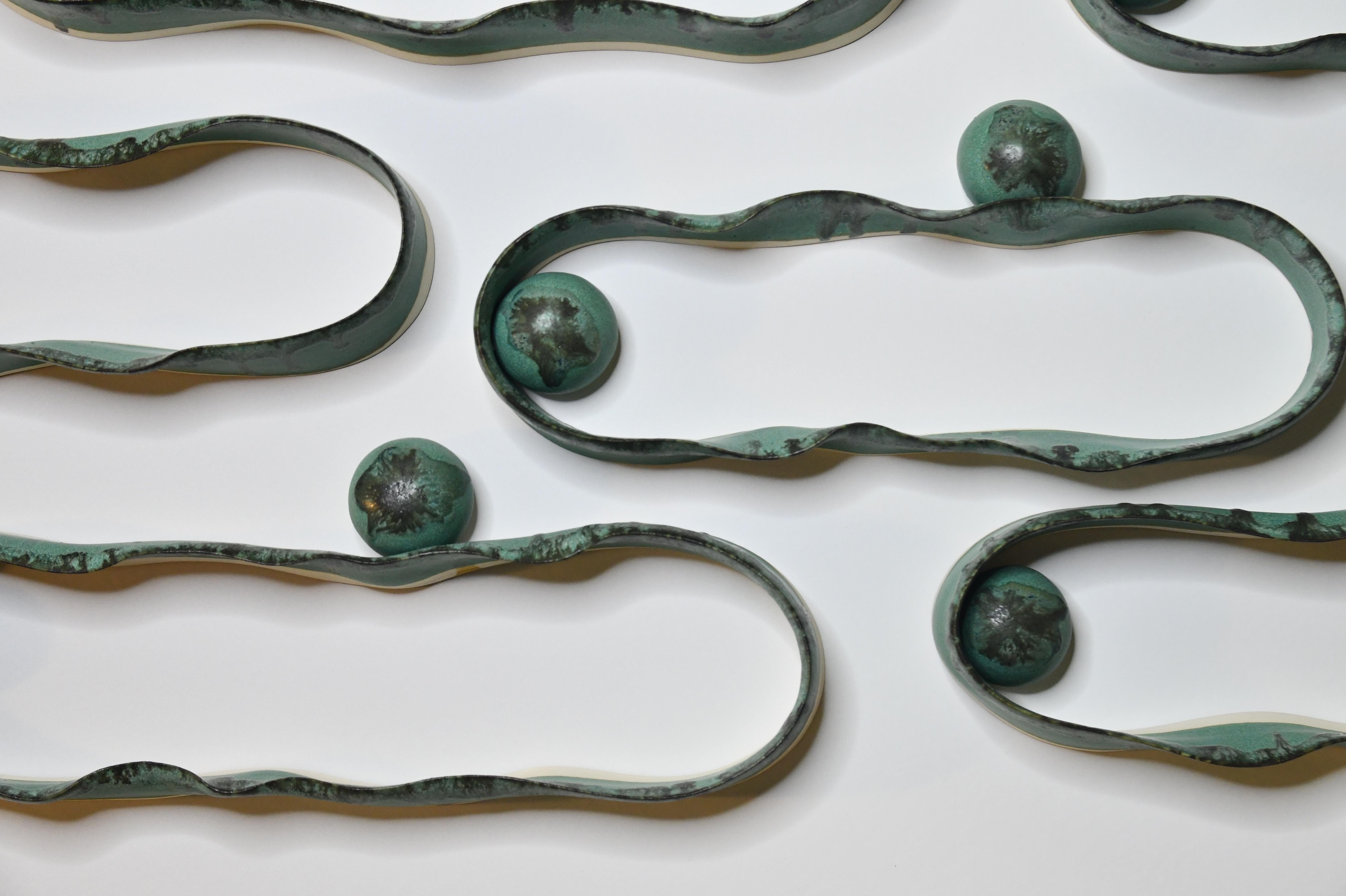 Ripples in Green - Gray Abstract Sculpture by Daniela Kouzov