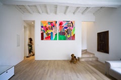 Playful Garden I (Diptych) (Abstract painting)