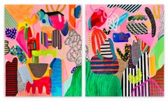 Playful Garden I (Diptych) (Abstract painting)