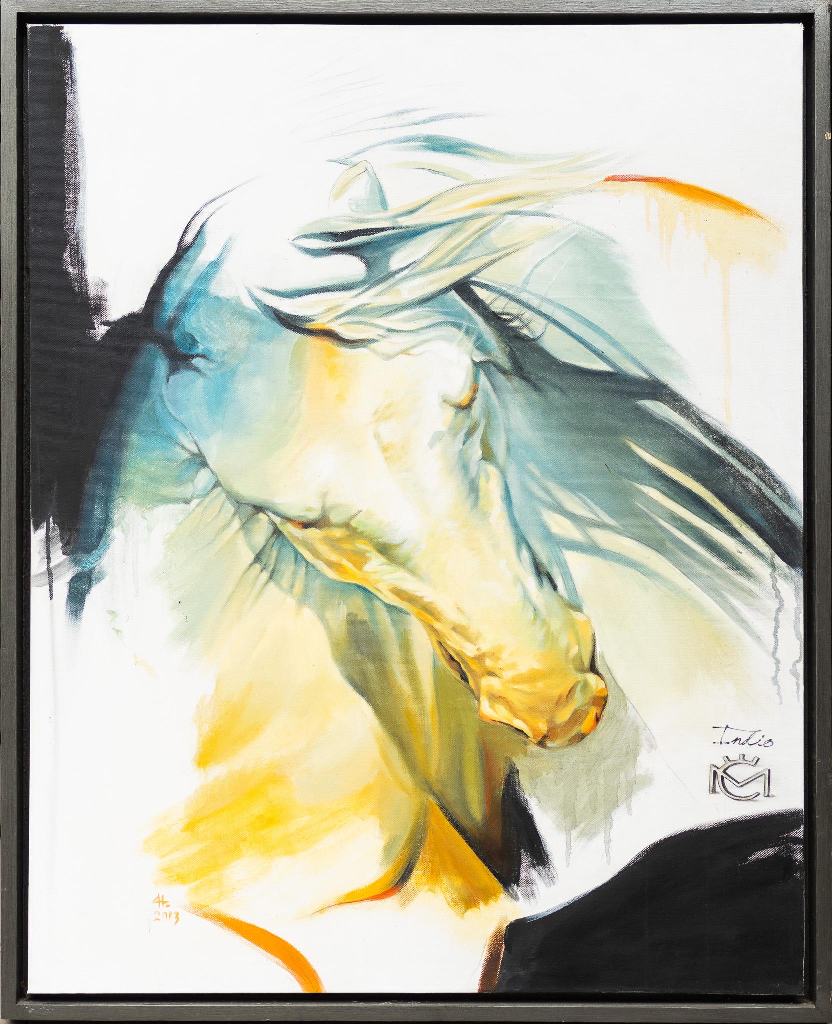 Contemporary Expressionist Horse in Blue and Yellow - Painting by Daniela Nikolova