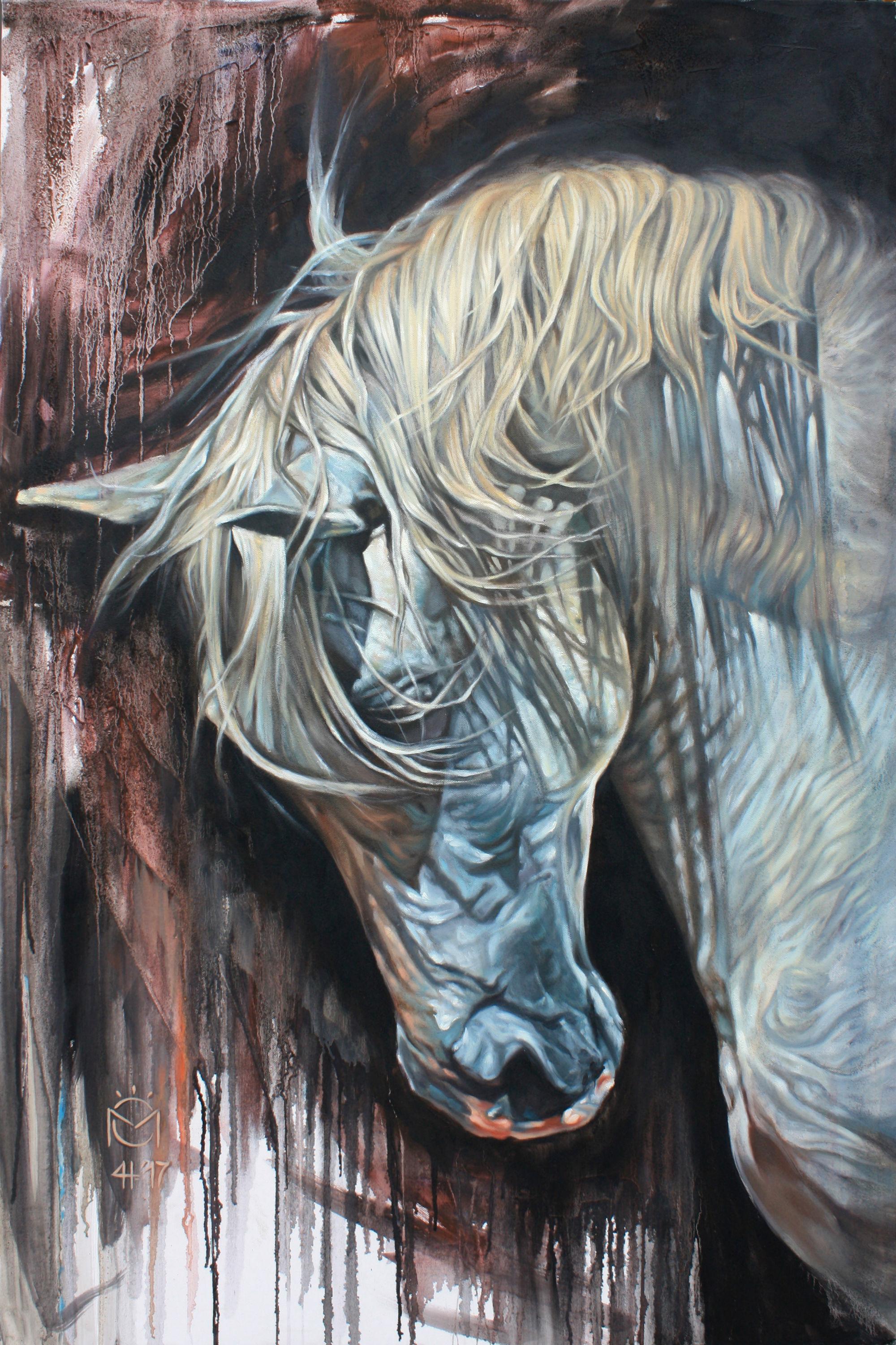 Daniela Nikolova Animal Painting - Portrait of a Gray Andalusian Horse