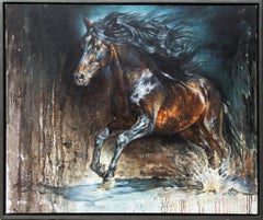 "Horse Galloping in Shallow Water" Equine Painting