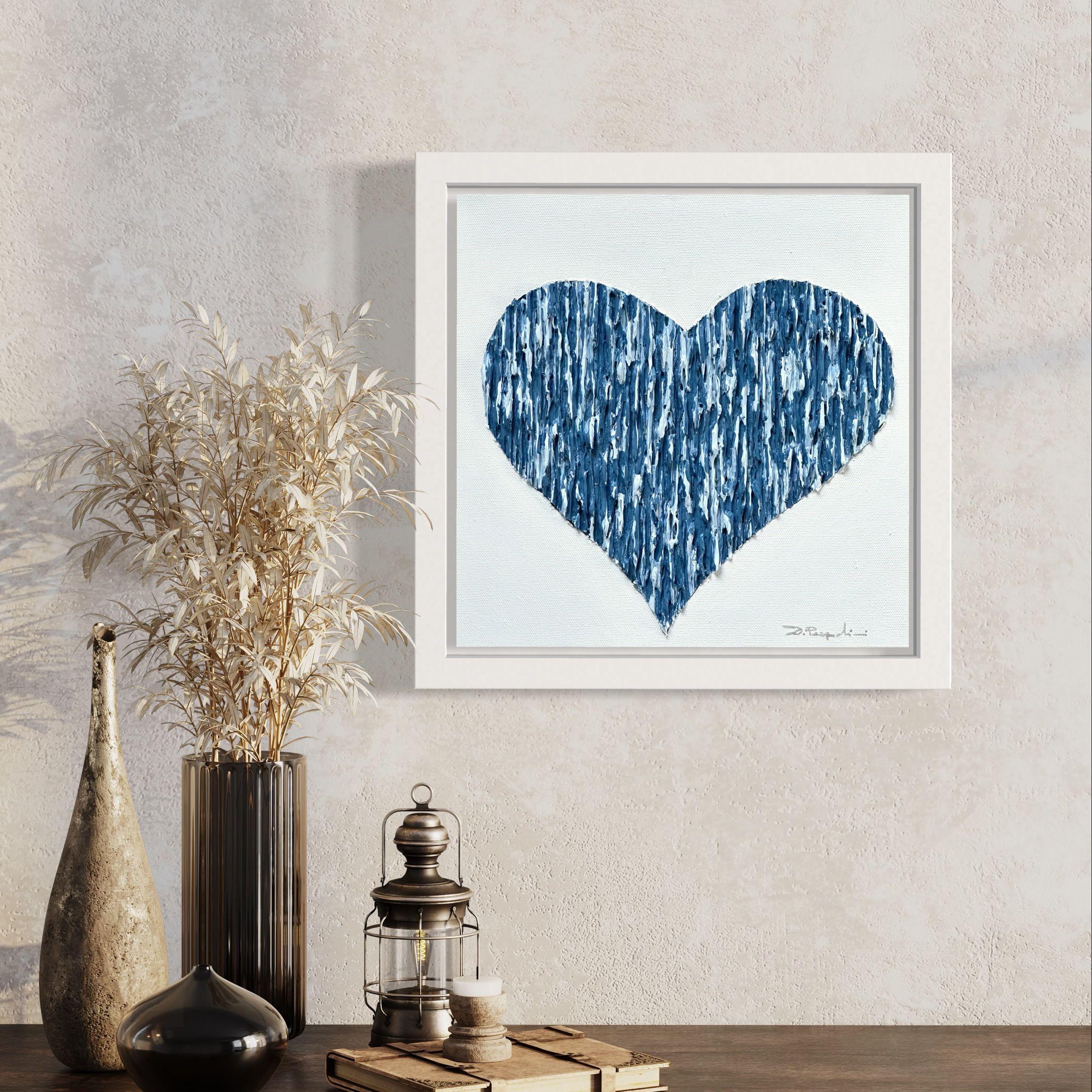 Bright Love - Light Blue - White Frame, Mixed Media on Canvas - Abstract Mixed Media Art by Daniela Pasqualini