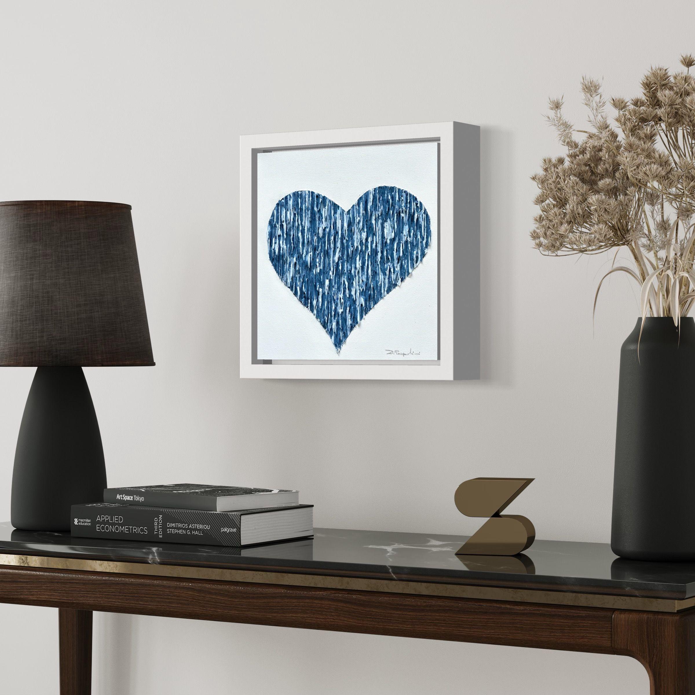 Bright Love - Light Blue - White Frame, Mixed Media on Canvas 1