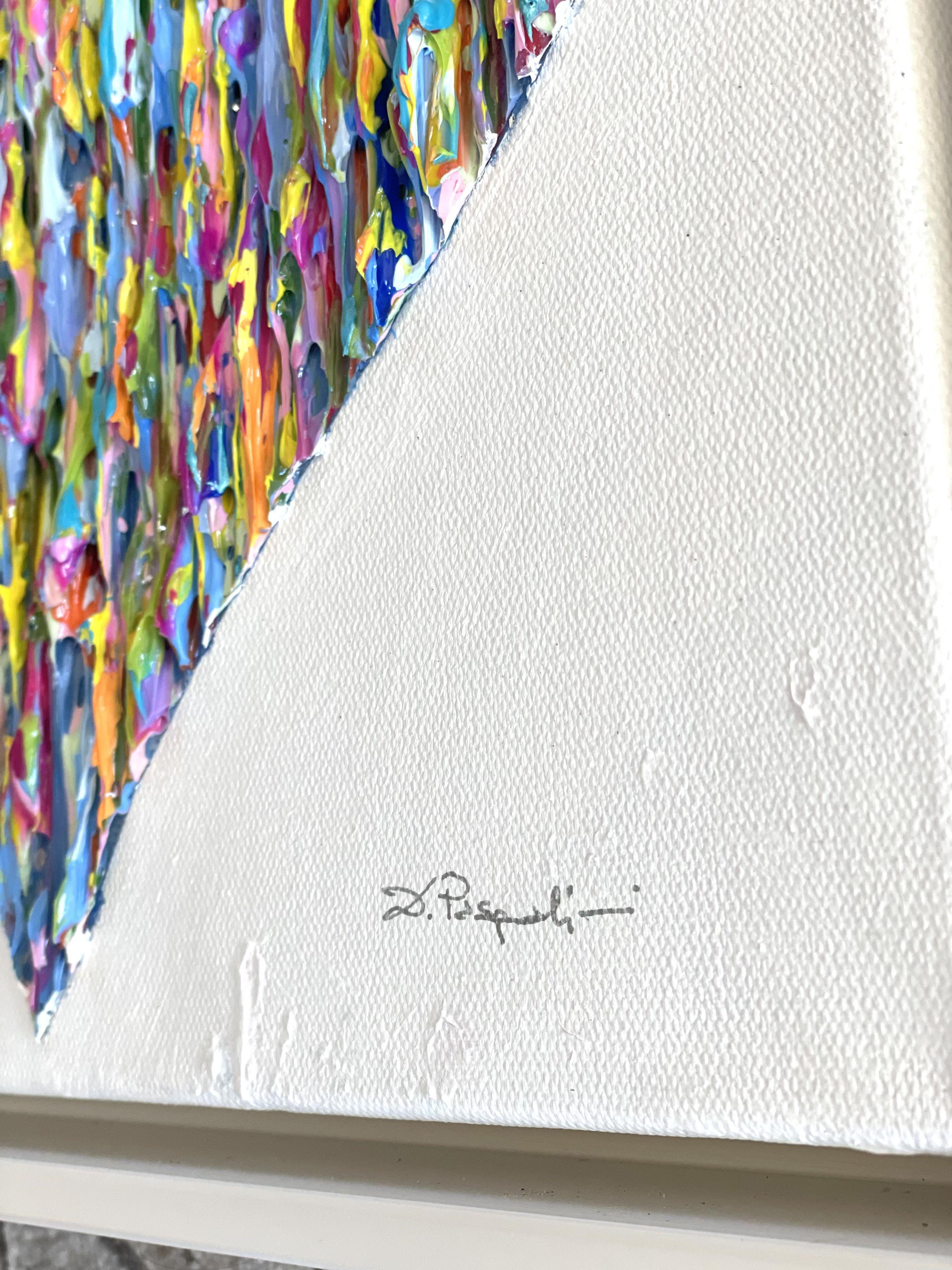 BRIGHT LOVE - White Floating Frame, Painting, Acrylic on Canvas For Sale 2