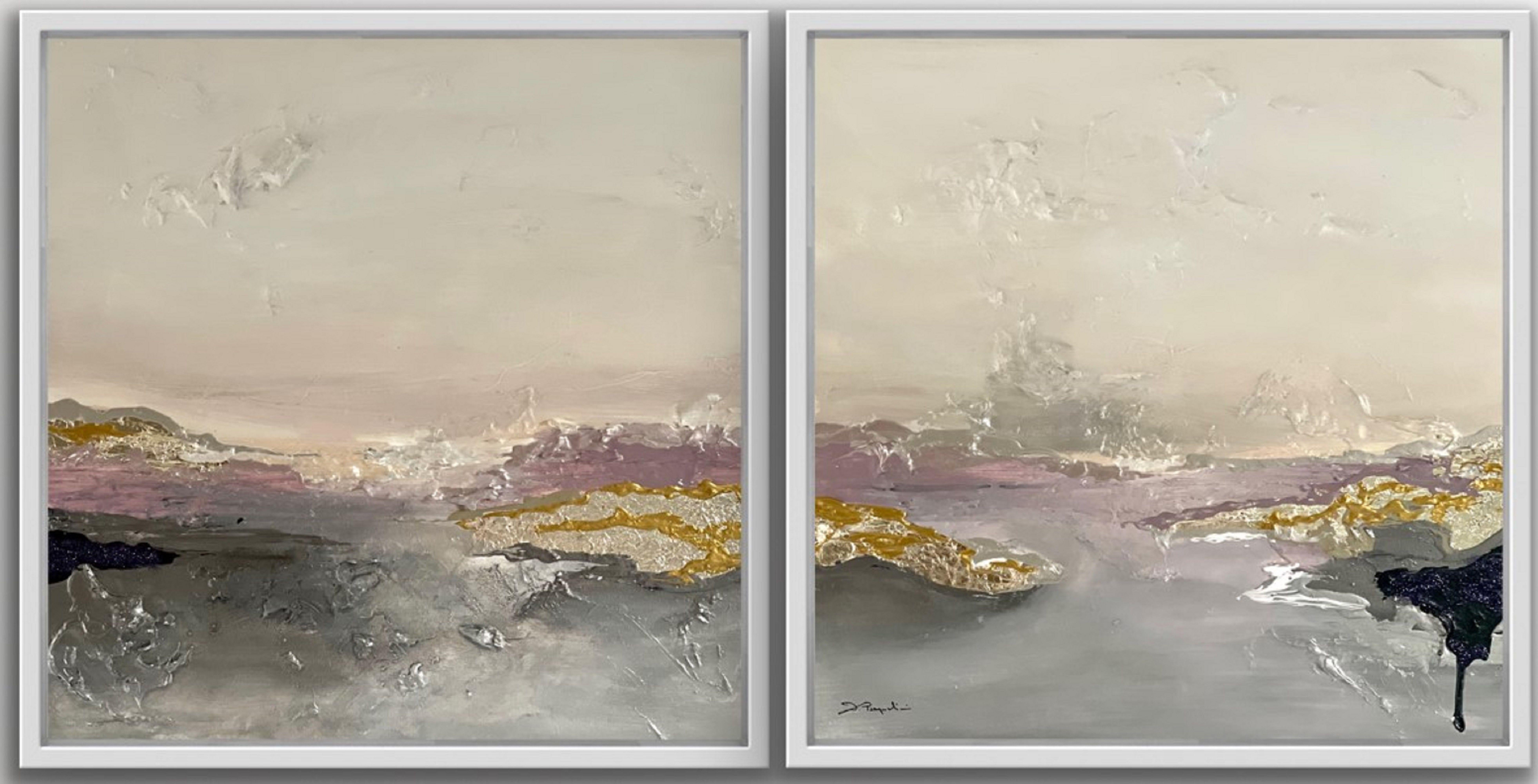 Daniela Pasqualini Abstract Painting - Diptych Poetic Landscape  XXVI lavender - framed, Painting, Acrylic on Canvas