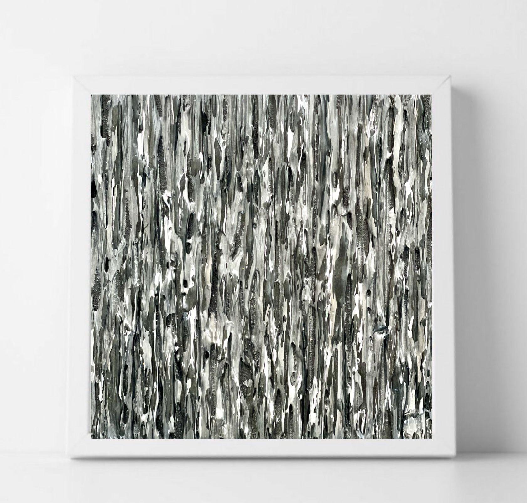 MELODIE MONOCROMATICHE- Brushed Pewter, Painting, Acrylic on Canvas For Sale 1