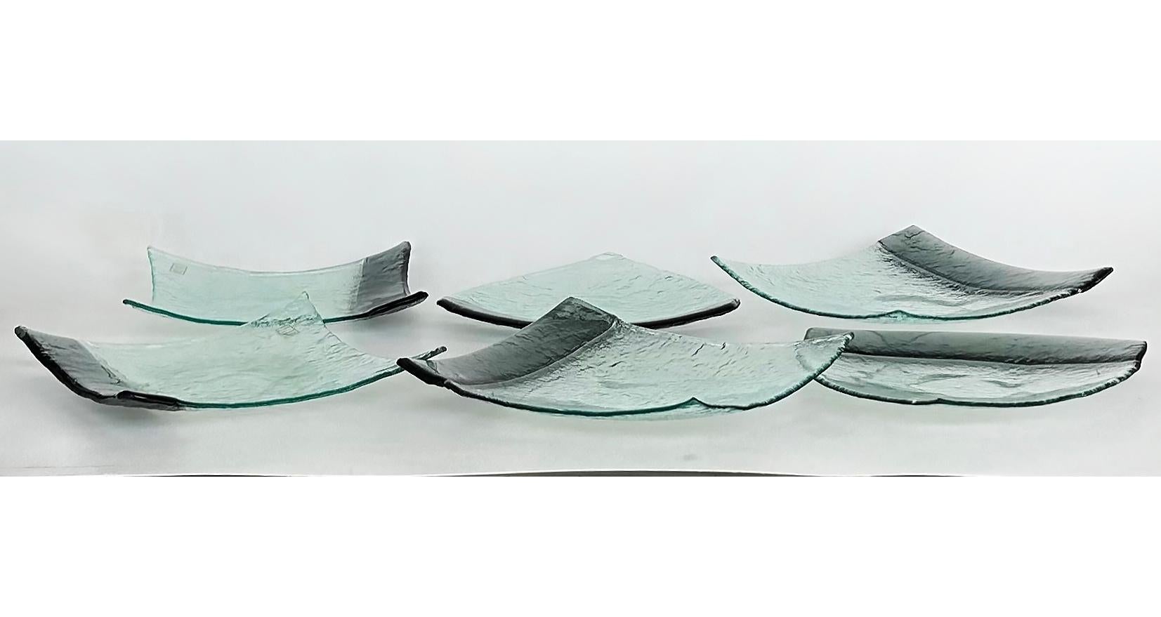 Daniela Poletti Vetrofuso Murano Glas Sushi-Teller, Blattsilber Satz von 6 (Moderne) im Angebot