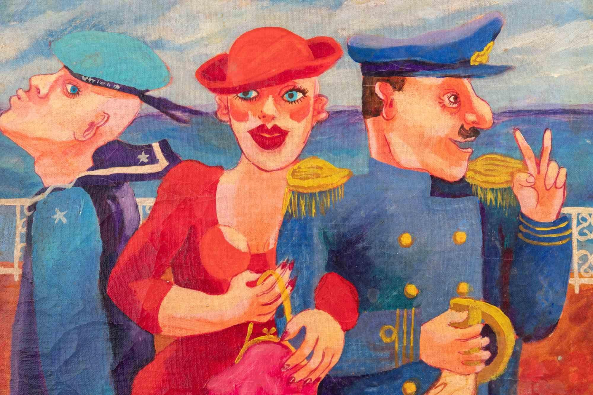 Personnages - Peinture à l'huile de Daniela Romano - 1980 en vente 1