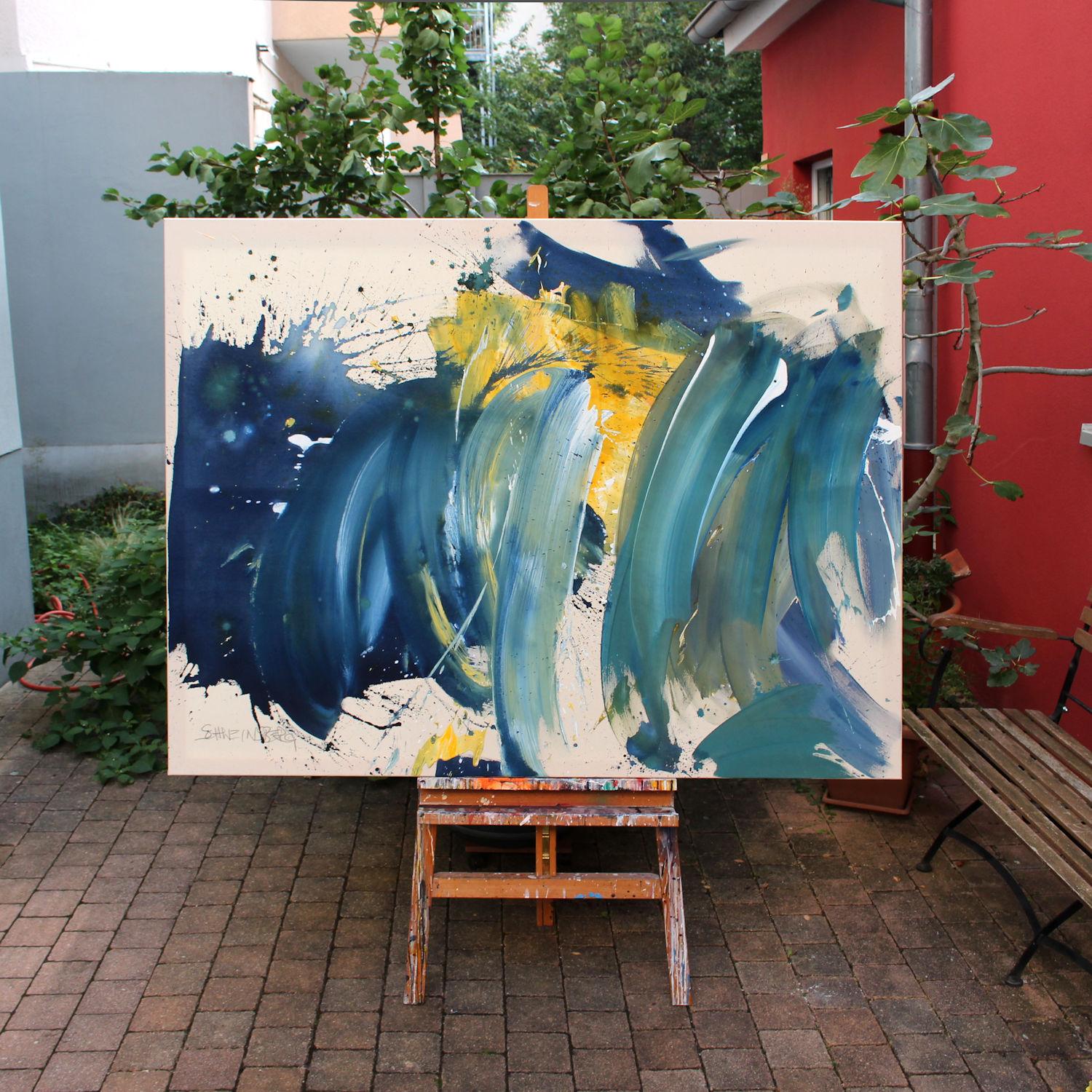 La nuit embrasse le jour (peinture abstraite) - Bleu Abstract Painting par Daniela Schweinsberg