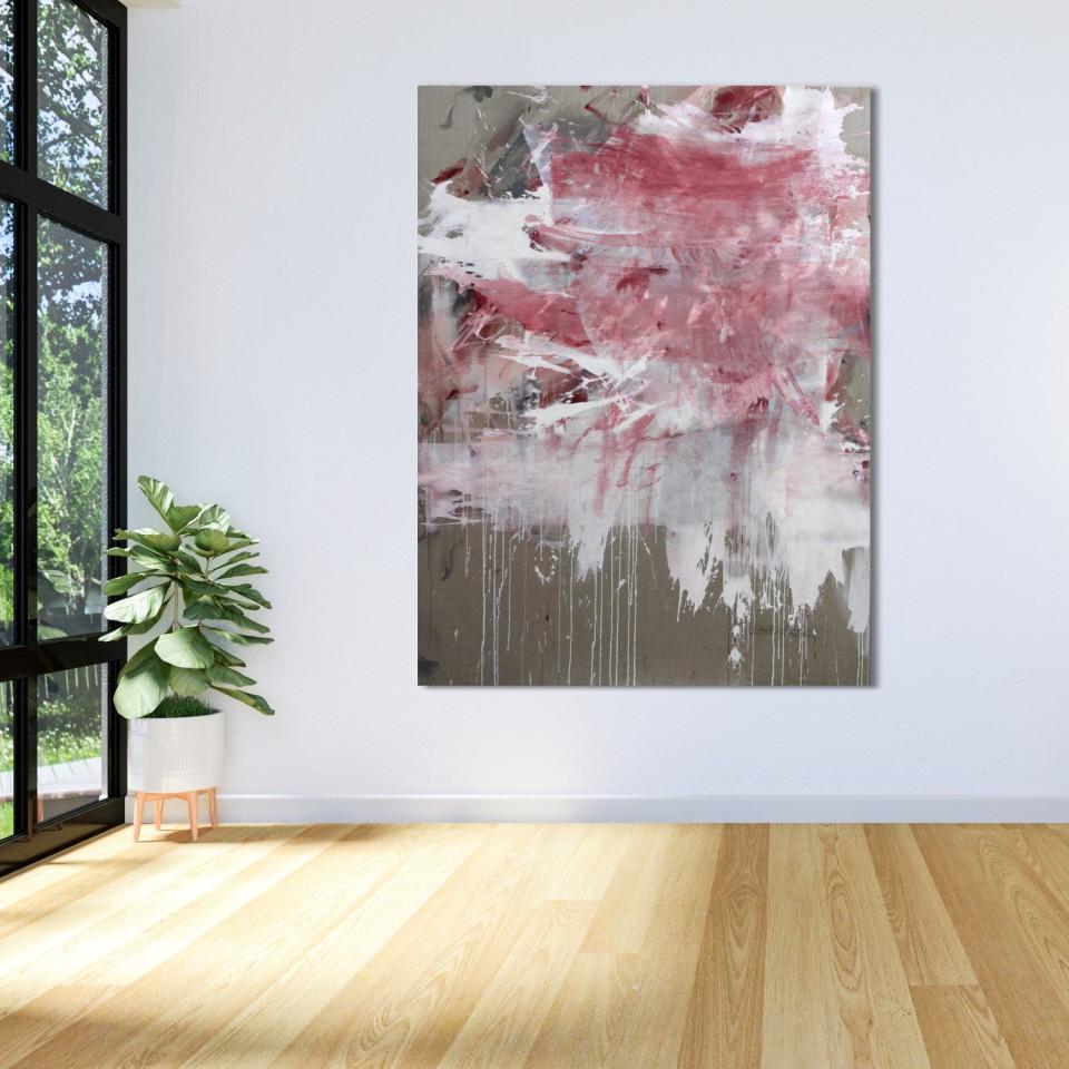 Pink Noise (Abstract Expressionism painting) - Gray Abstract Painting by Daniela Schweinsberg