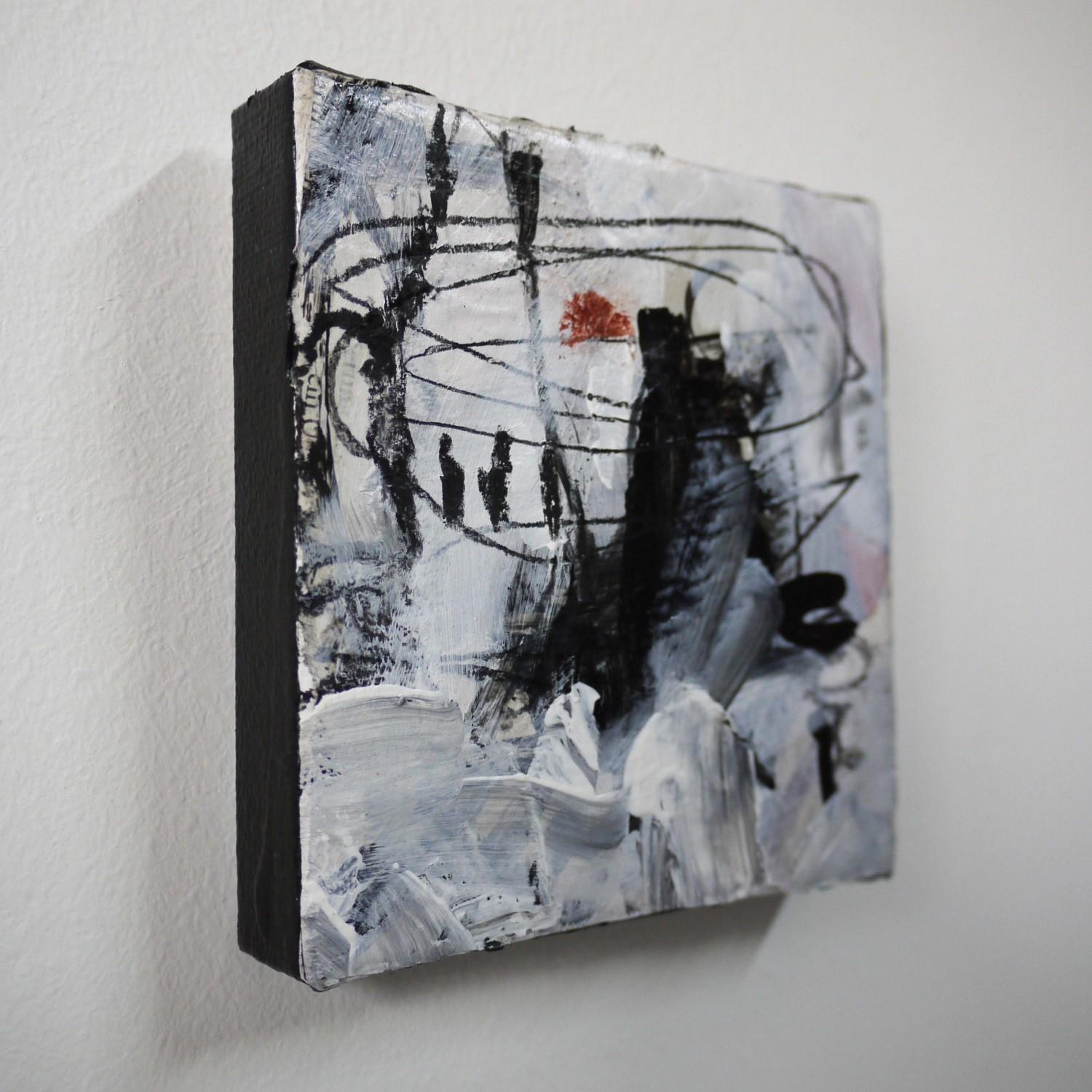 So Many Words 4 Abstract paintings, Black, White Contemporary, Minima, l Small - Painting by Daniela Schweinsberg