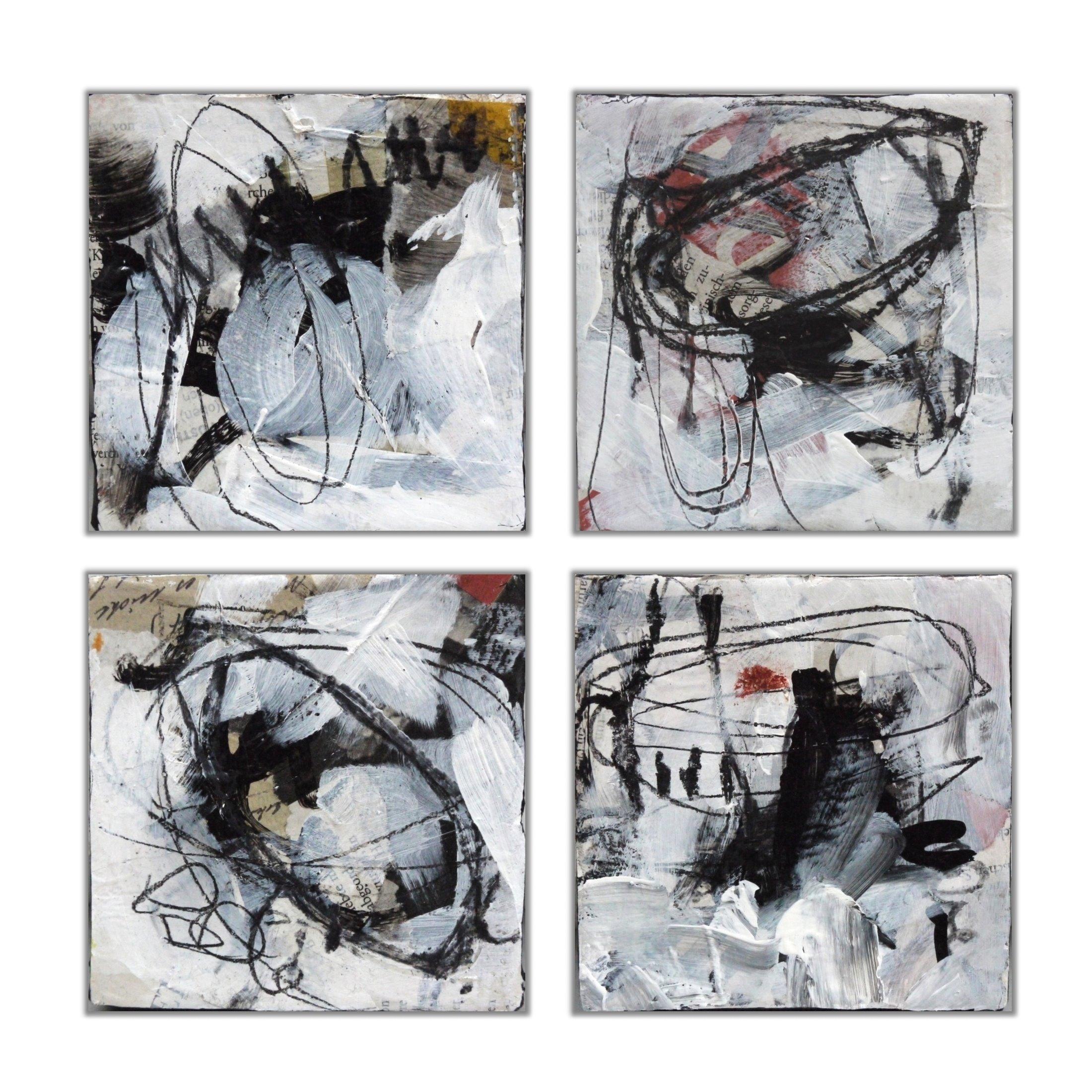Daniela Schweinsberg Abstract Painting - So Many Words 4 Abstract paintings, Black, White Contemporary, Minima, l Small