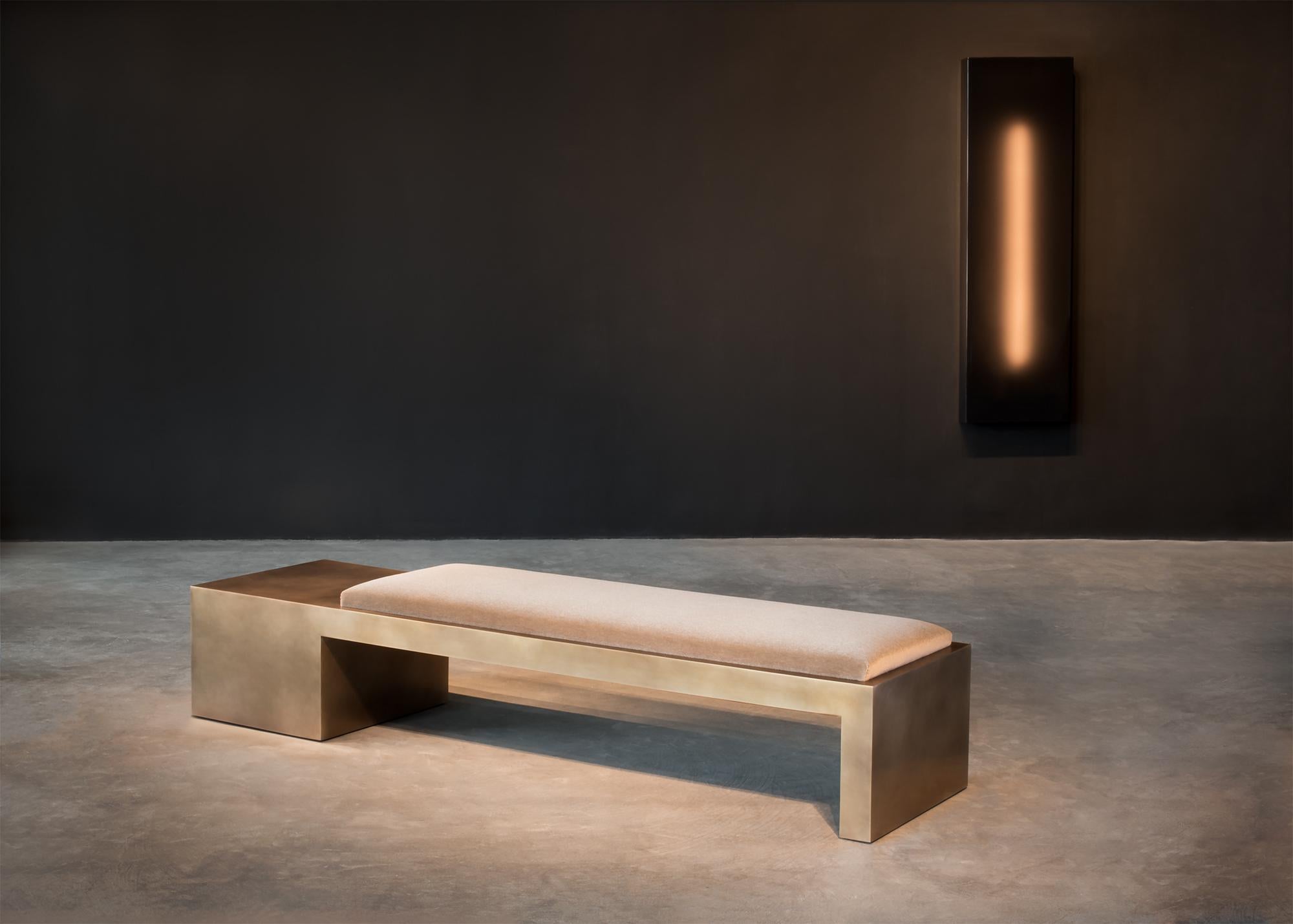 It is rare to find objects that combine Minimalist austerity with a luxurious sensibility. Offset Cube balances these two opposing qualities skillfully. Equally conceptual and functional, this sculptural bronze bench is characterized by a quiet